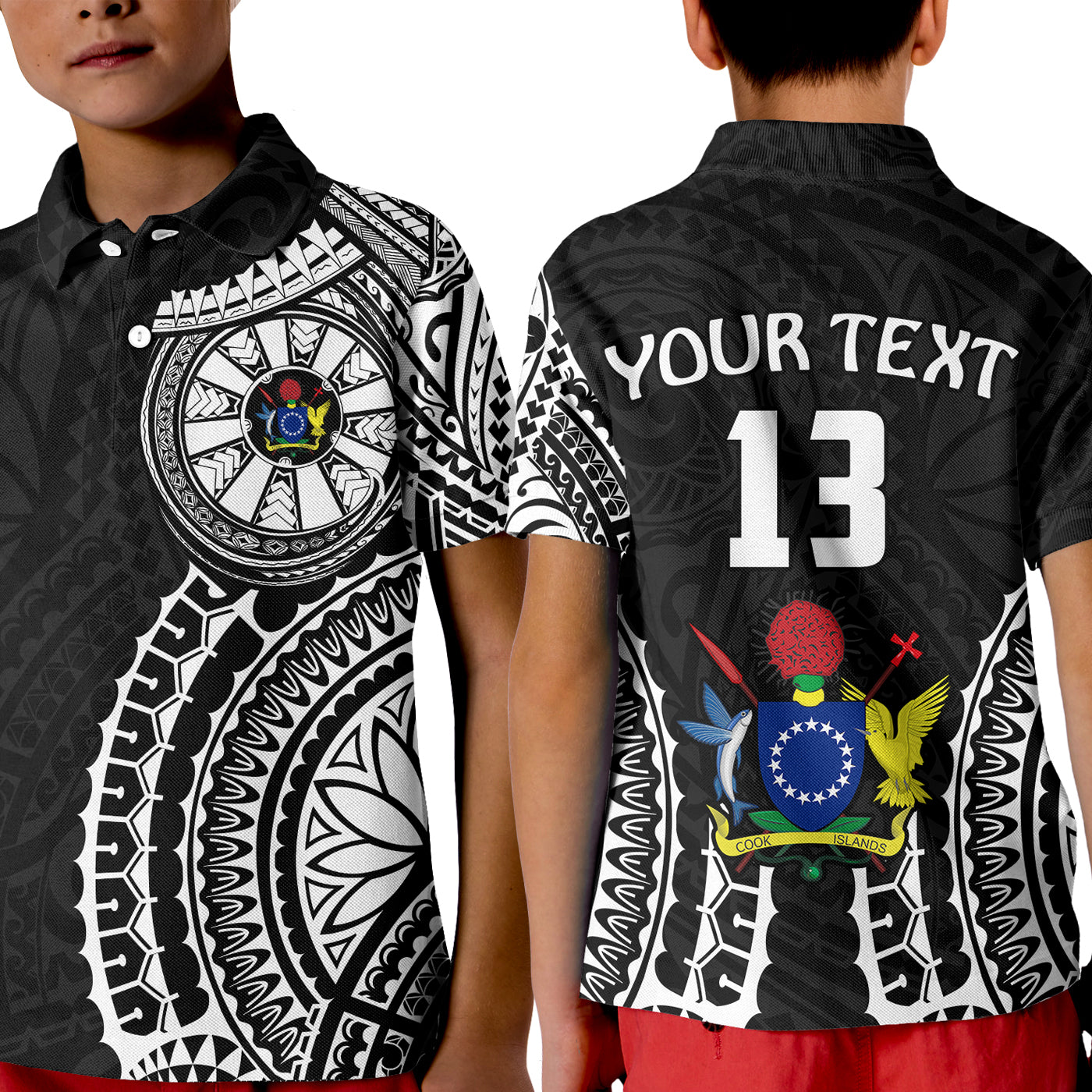 (Custom Text and Number) Cook Islands Polo Shirt KID Polynesian Cultural The Best For You LT13 Unisex Black - Polynesian Pride