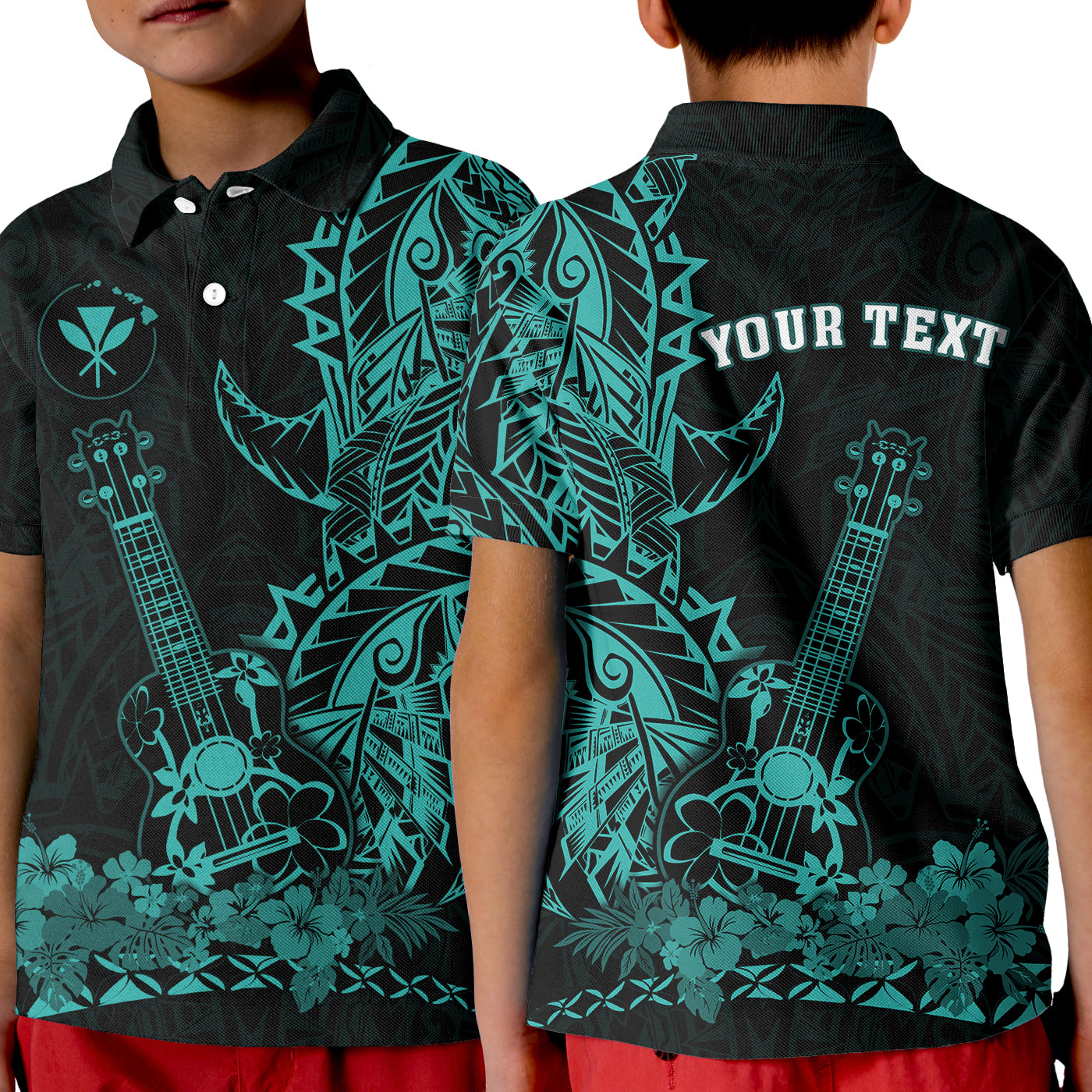 (Custom Personalised) Hawaii Polynesian Polo Shirt KID Ukulele Turquoise LT13 Unisex Turquoise - Polynesian Pride