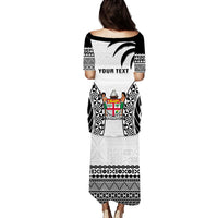 (Custom Personalised) Fiji University Puletasi Dress National Fijian Tapa Pattern White LT14 - Polynesian Pride