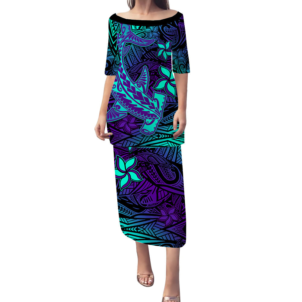 (Custom Personalised) Polynesian Puletashi Dress Purple Paradise Hawaiian Tribal Hammerhead Shark LT14 Purple - Polynesian Pride