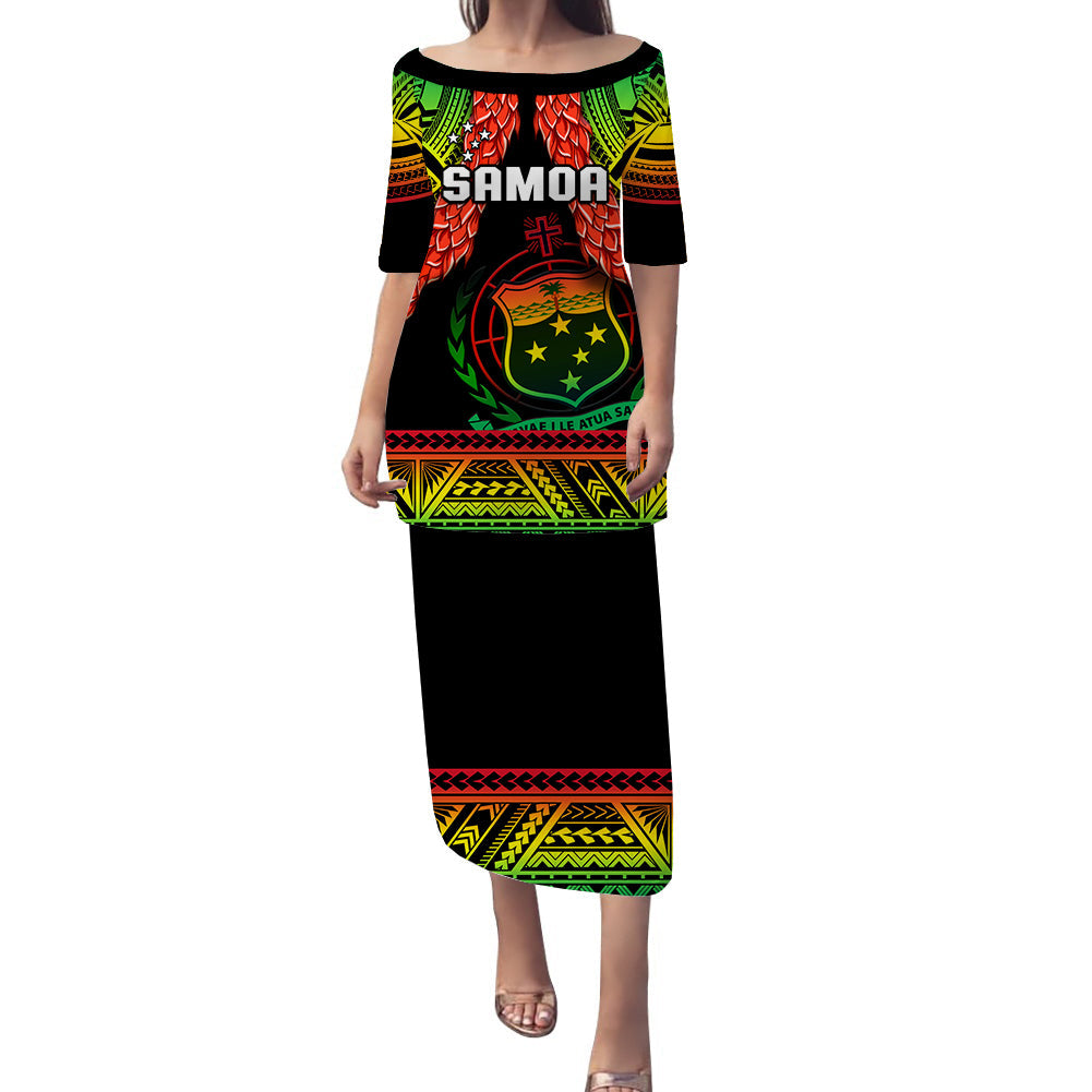 (Custom Personalised) Samoa Rugby Puletasi Dress Teuila Torch Ginger Gradient Style LT14 Black - Polynesian Pride