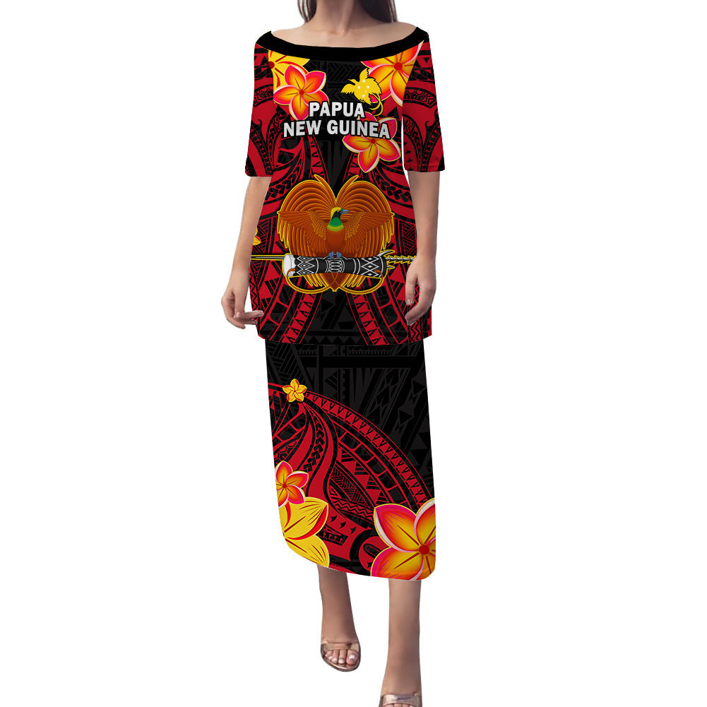 (Custom Personalised) Papua New Guinea Puletasi Dress PNG Bird Of Paradise Polynesian Pattern LT14 Black - Polynesian Pride