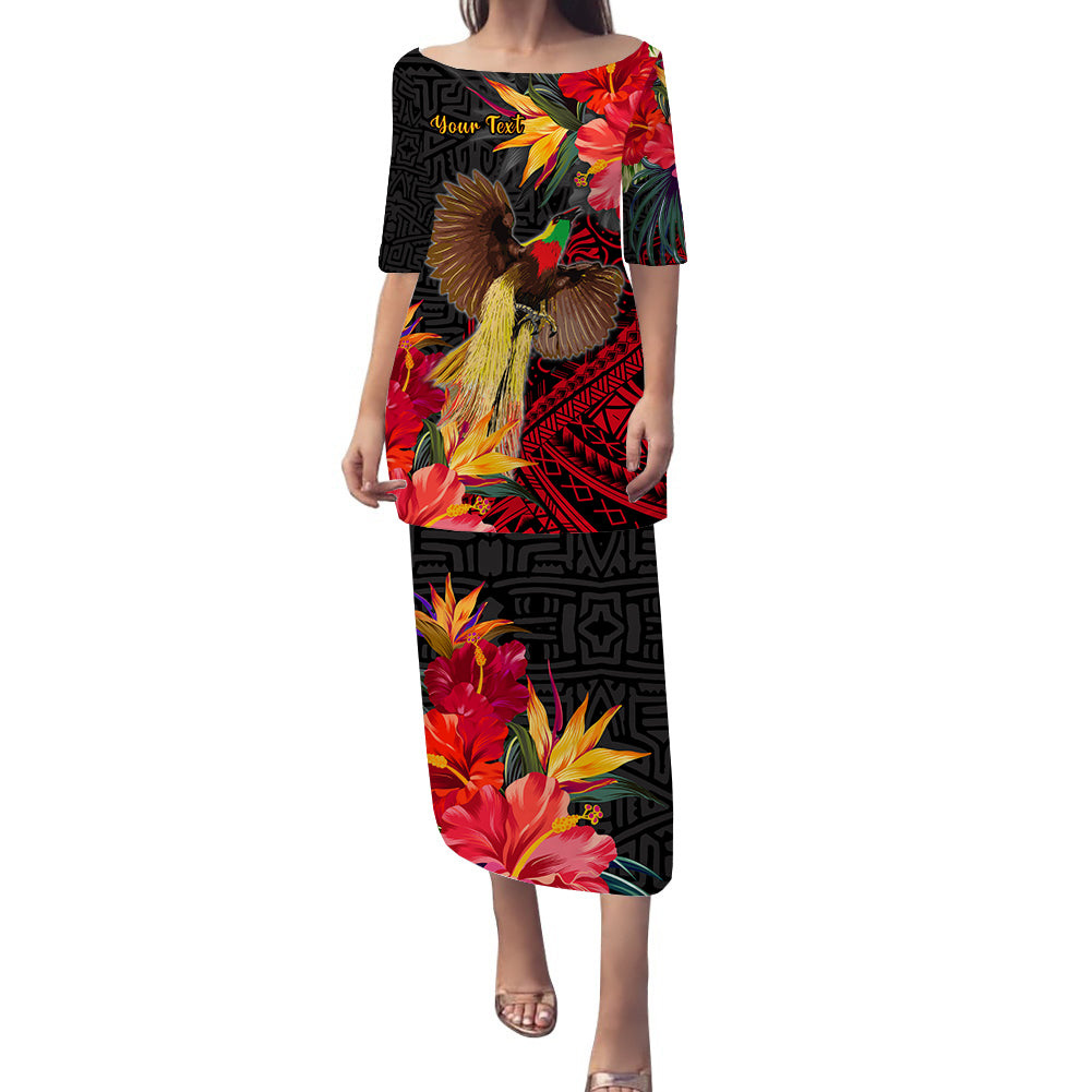 (Custom Personalised) Papua New Guinea Puletasi Dress Bird of Paradise Ver.01 LT13 Black - Polynesian Pride