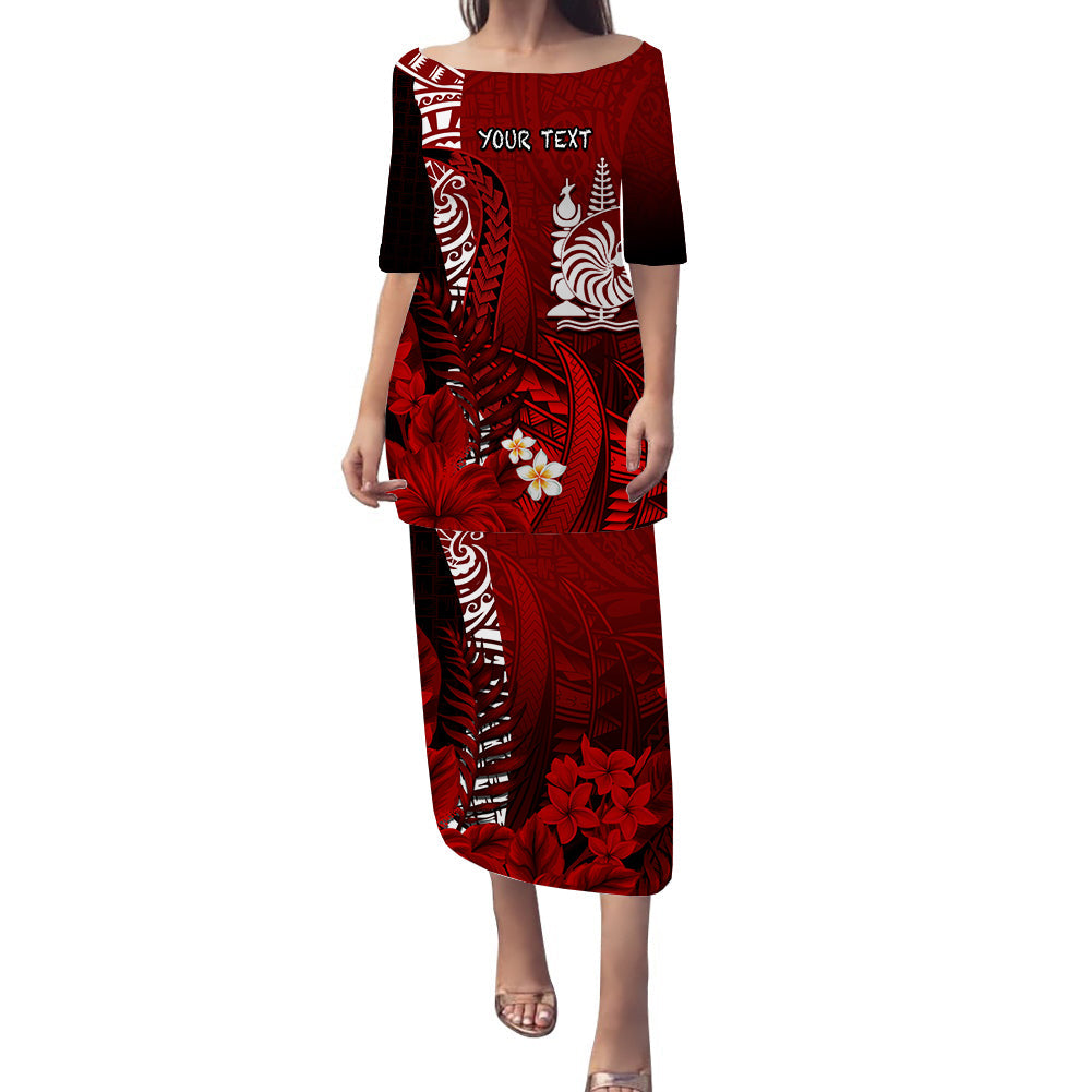 (Custom Personalised) New Caledonia Puletasi Dress Nautilus Red Polynesian Hibiscus LT13 Long Dress Red - Polynesian Pride