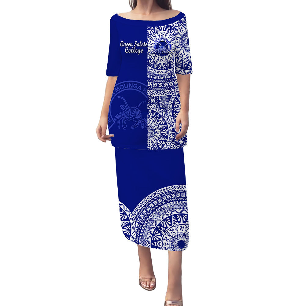 (Custom Personalised) Queen Salote Tonga College Puletaha Dress Tongan Ngatu Pattern LT14 Blue - Polynesian Pride