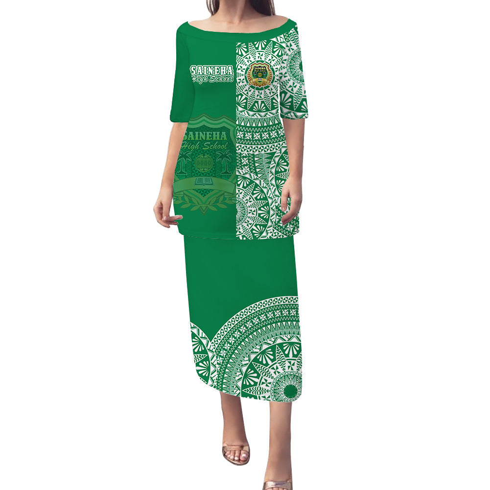 (Custom Personalised) Tonga Saineha High School Puletaha Dress Tongan Ngatu Pattern LT14 Green - Polynesian Pride