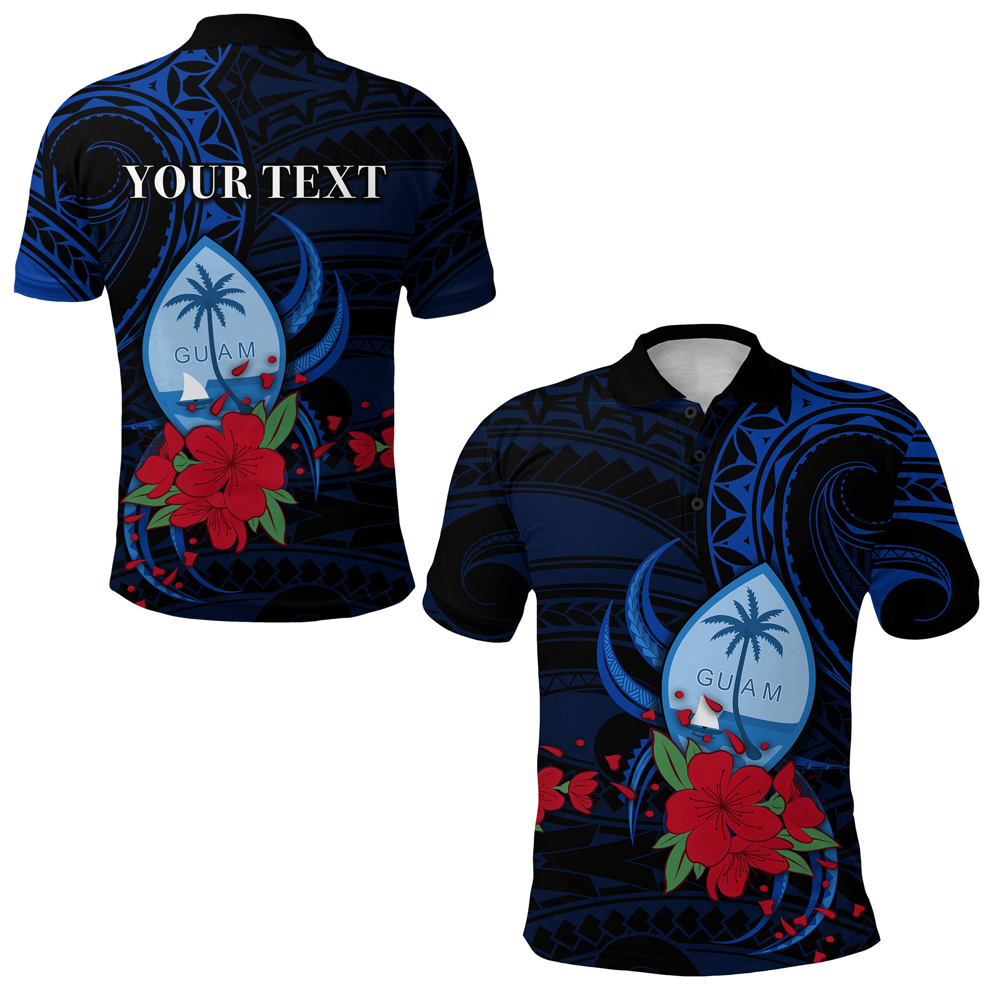 Custom Guam Polo Shirt Polynesian Flowers LT13 Unisex Blue - Polynesian Pride