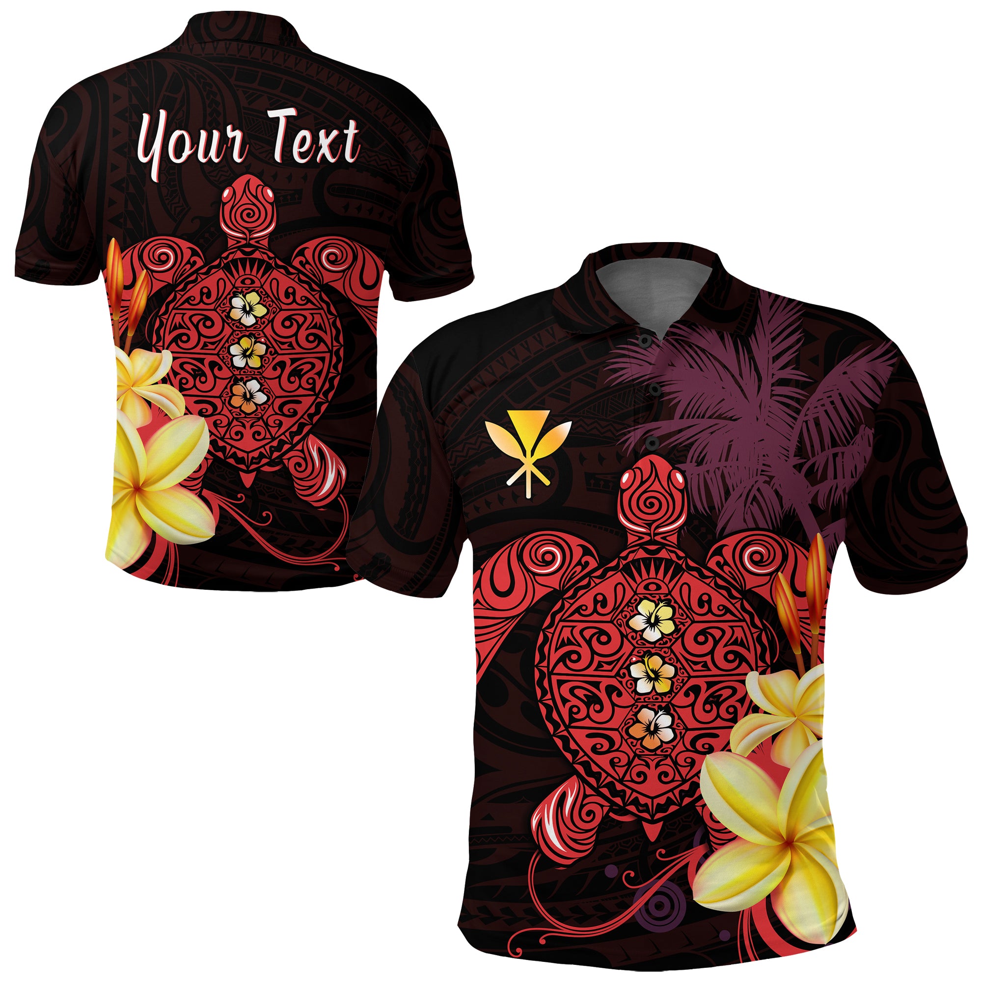 Custom Hawaii Turtle Polo Shirt Hawaiian Flowers Version Red Elegant LT13 Unisex Red - Polynesian Pride