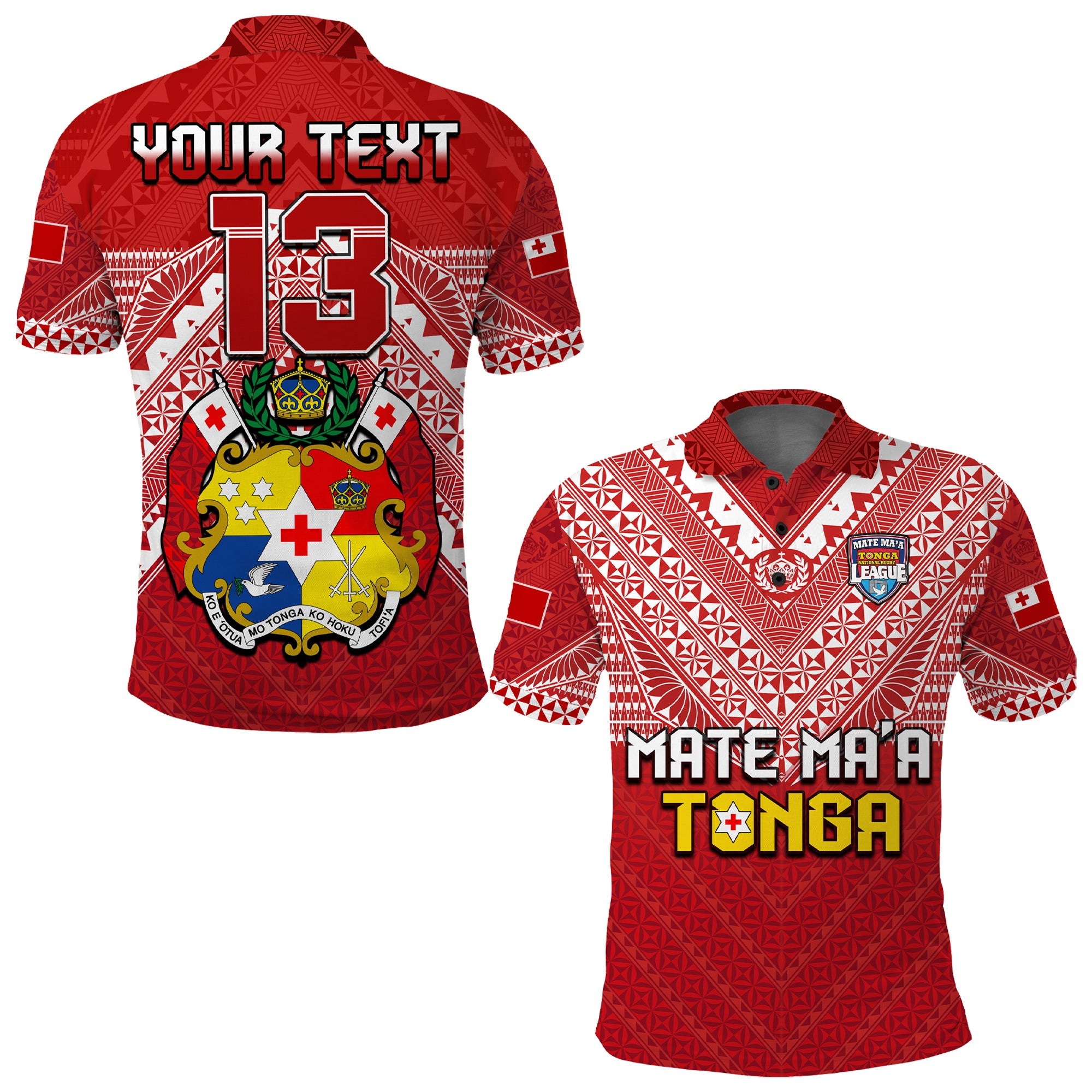 (Custom Text and Number) Tonga Rugby MMT Polo Shirt Ngatu Mate Maa Tonga Special LT13 Red - Polynesian Pride