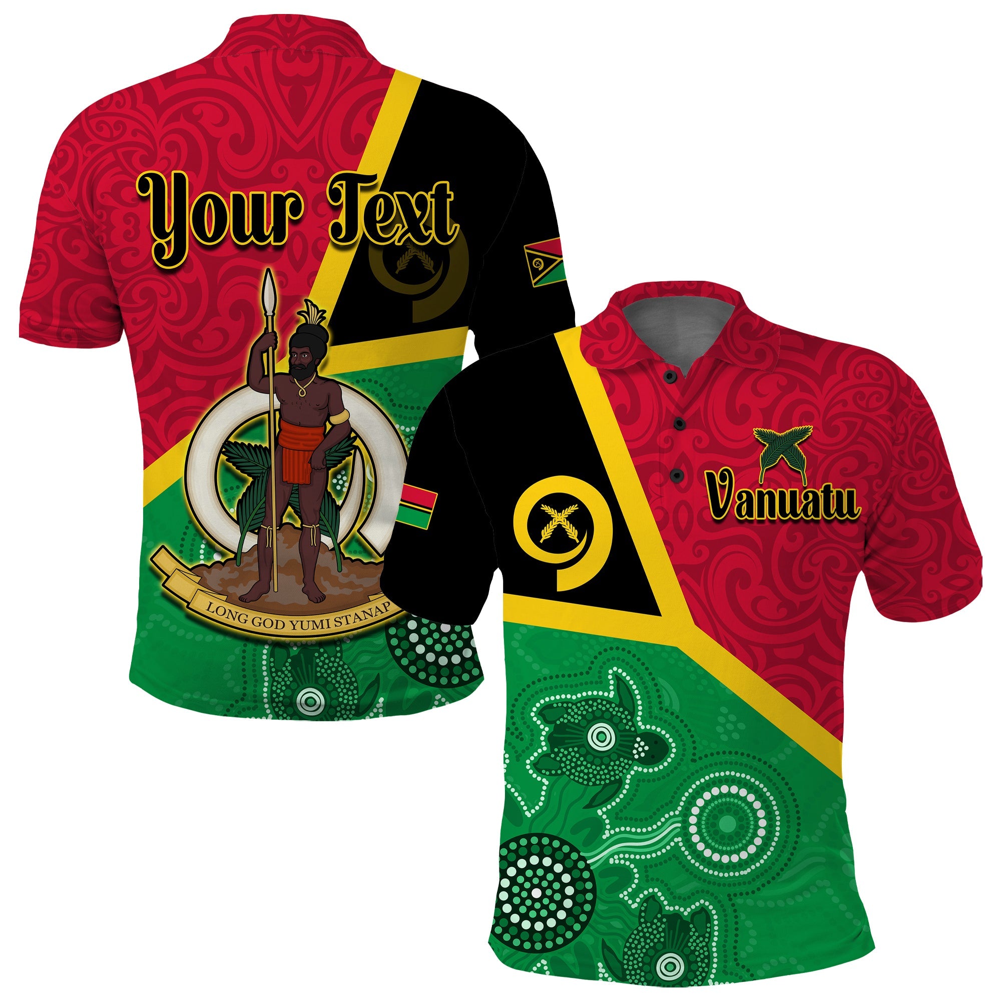 Custom Vanuatu Polo Shirt Aboriginal Turtle Mix Sand Drawing LT13 Red - Polynesian Pride