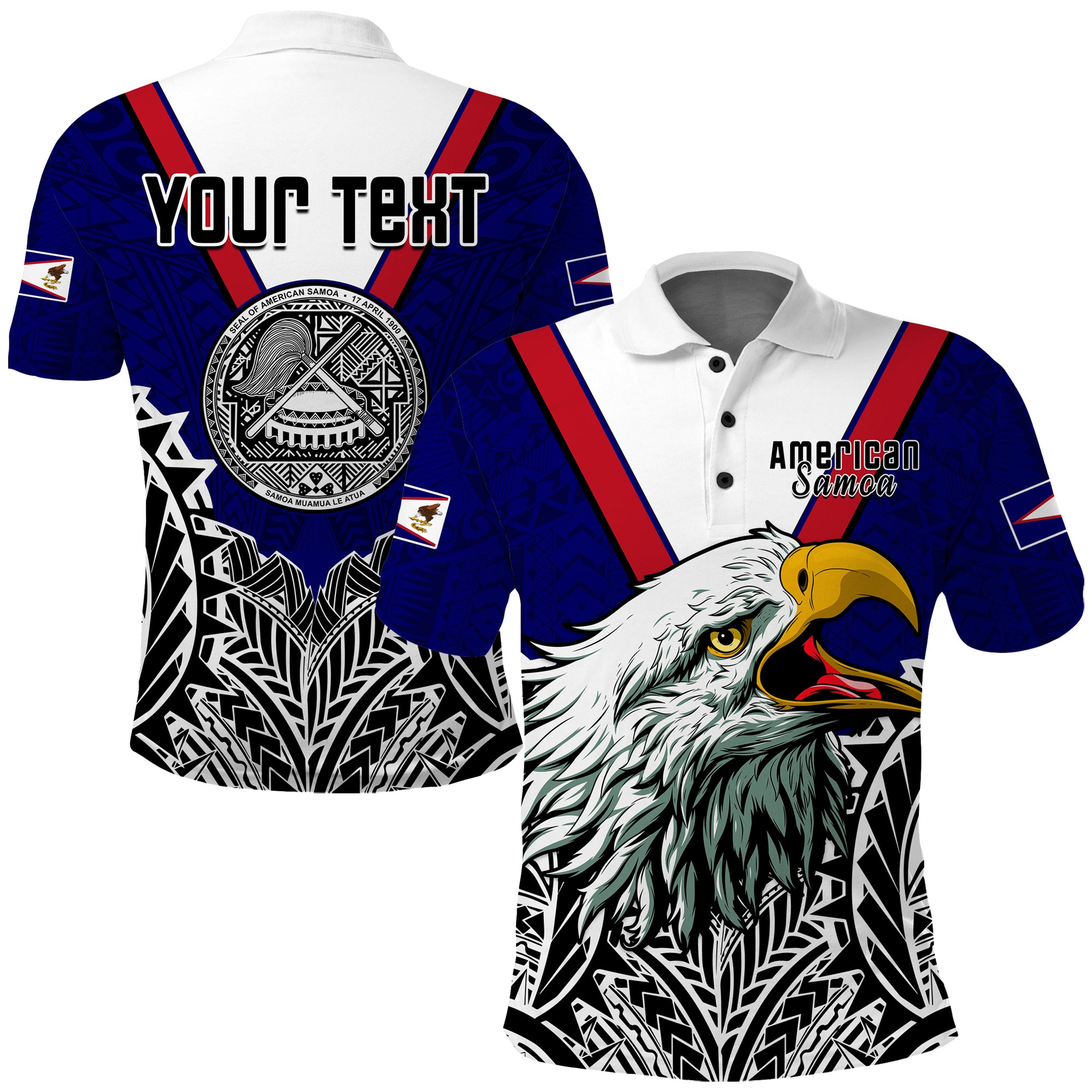 Custom American Samoa Polo Shirt Bald Eagle Mix Polynesian LT13 Blue - Polynesian Pride