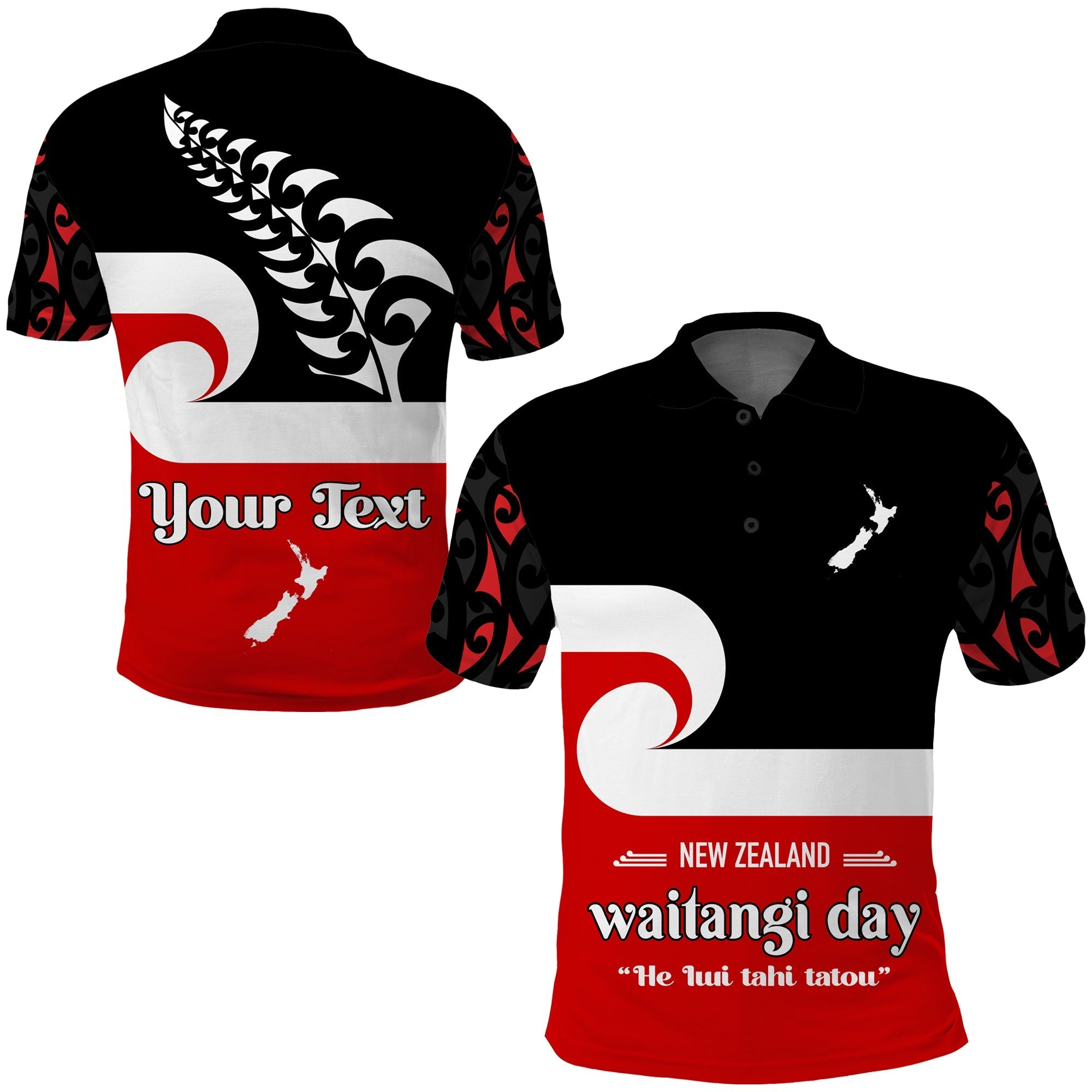 Custom Waitangi Day Polo Shirt Maori Fern and Tino Rangatiratanga Flag LT13 Unisex Black - Polynesian Pride