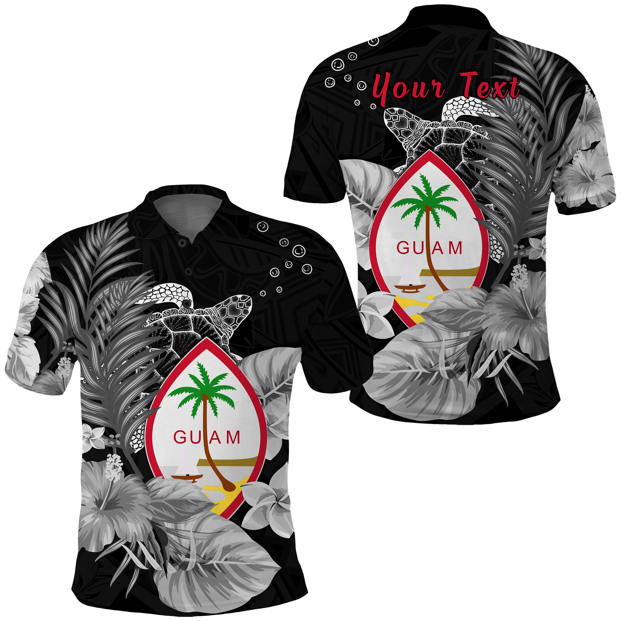 Custom Guam Seal Polo Shirt Polynesian Turtle with Flowers Version White LT13 Unisex White - Polynesian Pride