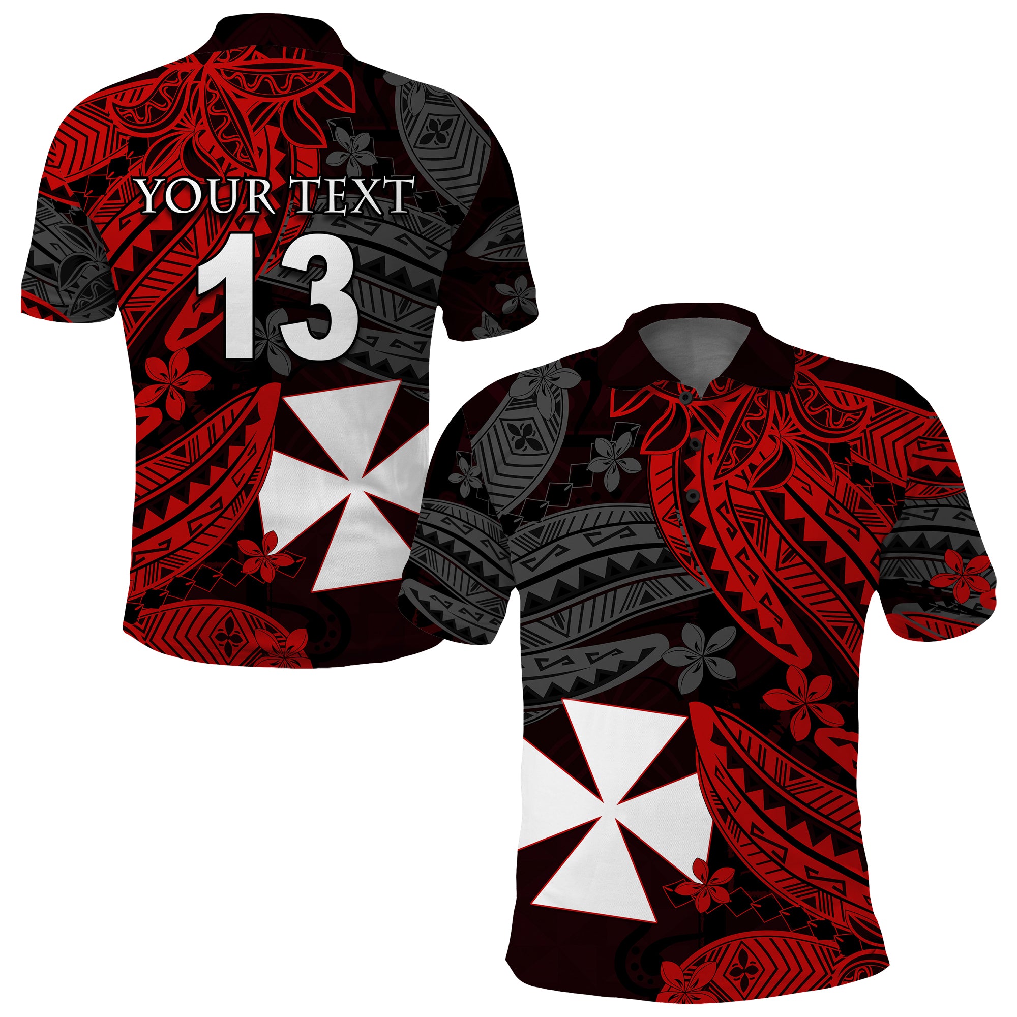 (Custom Text and Number) Wallis and Futuna Polo Shirt Enjoy Polynesian Flowers LT13 Unisex Red - Polynesian Pride