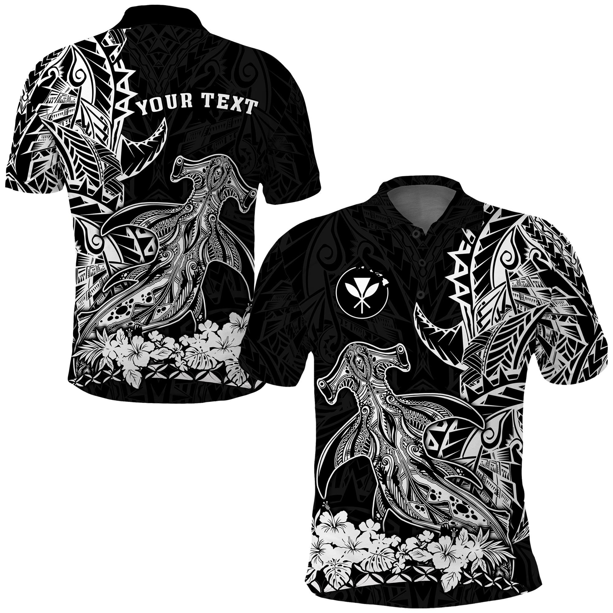 Custom Hawaii Polynesian Polo Shirt Wild Hammerhead Sharks LT13 Unisex Black - Polynesian Pride