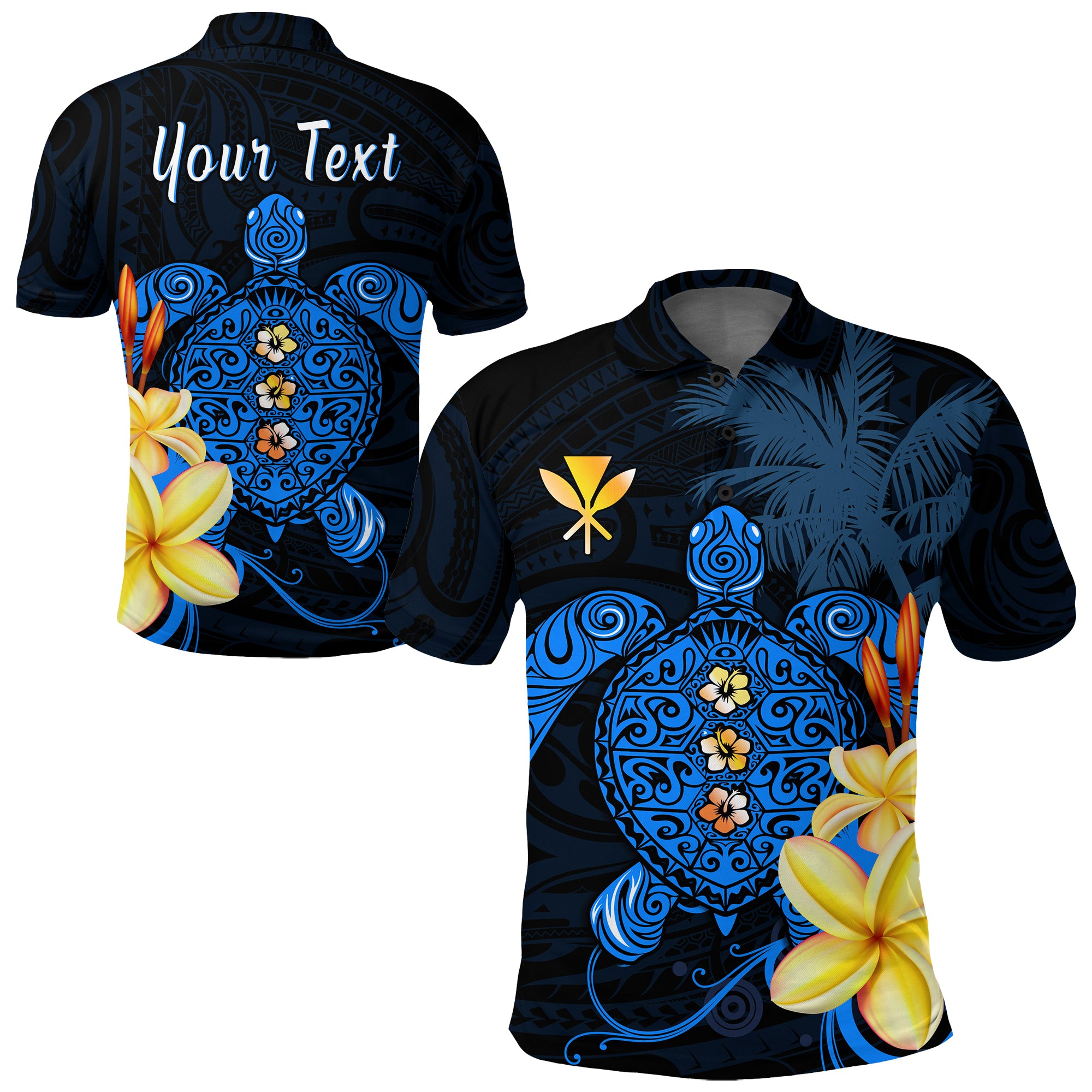 Custom Hawaii Turtle Polo Shirt Hawaiian Flowers Version Blue Elegant LT13 Unisex Blue - Polynesian Pride