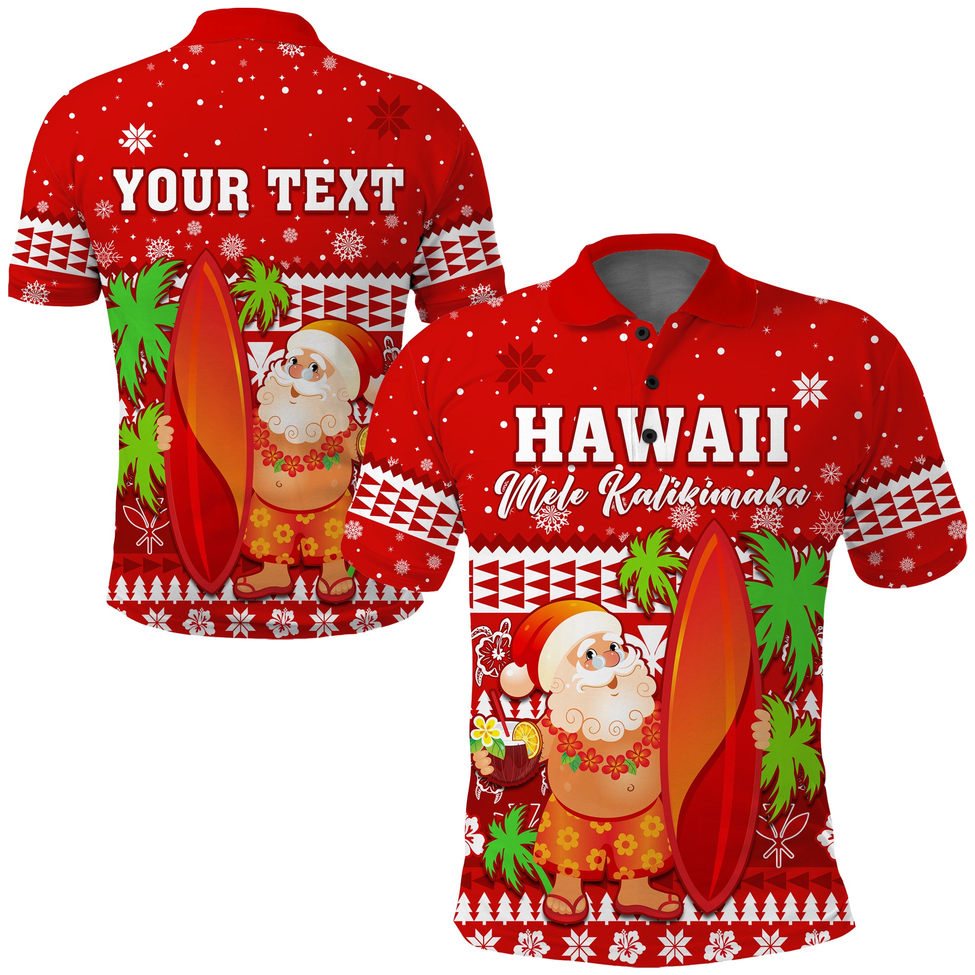 Custom Mele Kalikimaka Polo Shirt Santa Claus Hawaii Christmas LT13 Unisex Red - Polynesian Pride