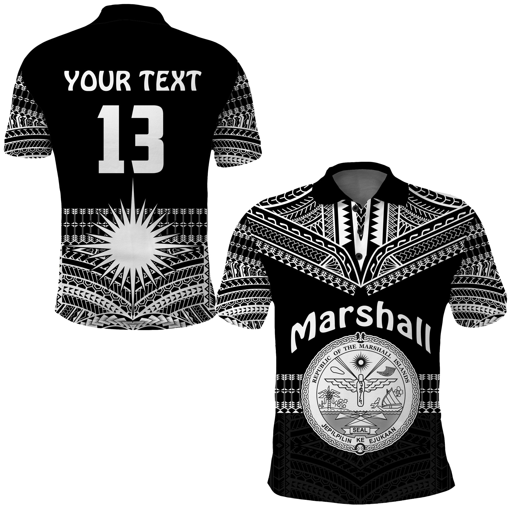 (Custom Text and Number) Marshall Islands Polo Shirt Best Tattoo Version Black LT13 Unisex Black - Polynesian Pride