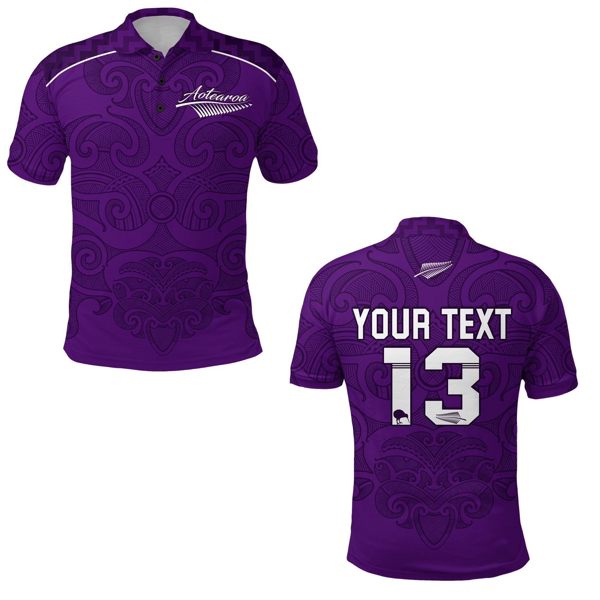 Custom Maori 2021 Polo Shirt Purple Aotearoa Tattoo Custom Text and Number LT13 Unisex Purple - Polynesian Pride