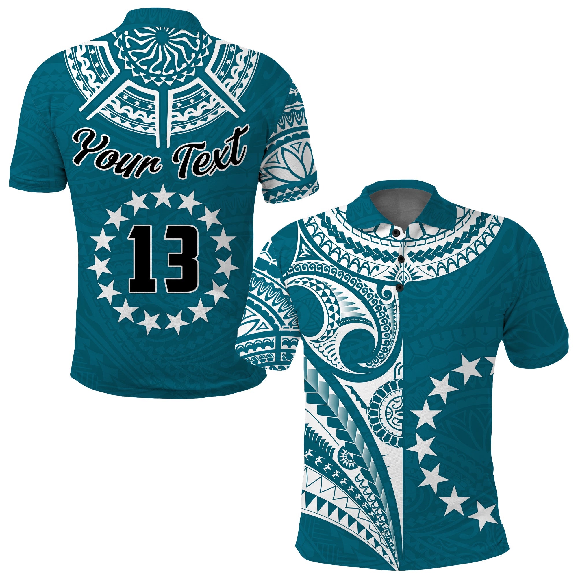 (Custom Text and Number) Cook Islands Tatau Polo Shirt Symbolize Passion Stars Version Blue LT13 Blue - Polynesian Pride