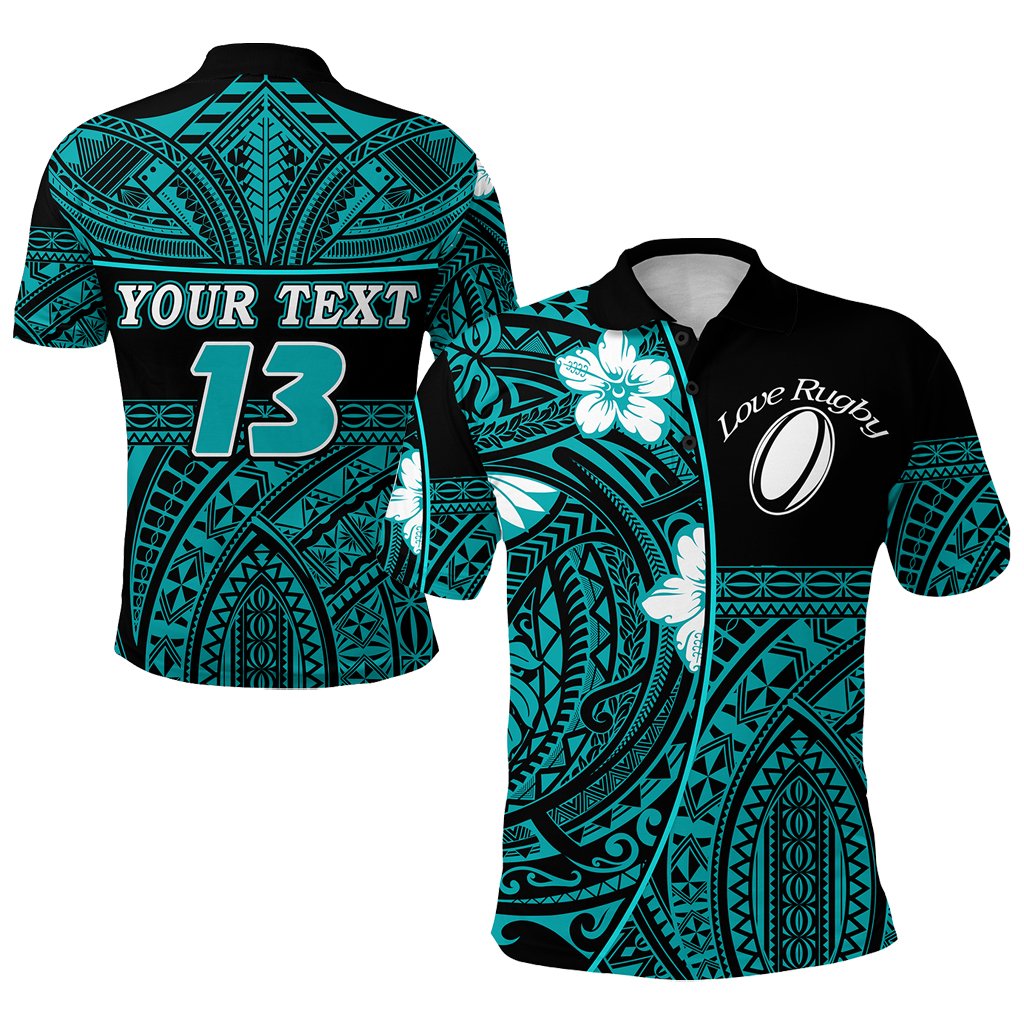 Custom Polynesian Rugby Polo Shirt Love Turquoise Custom Text and Number Unisex Turquoise - Polynesian Pride