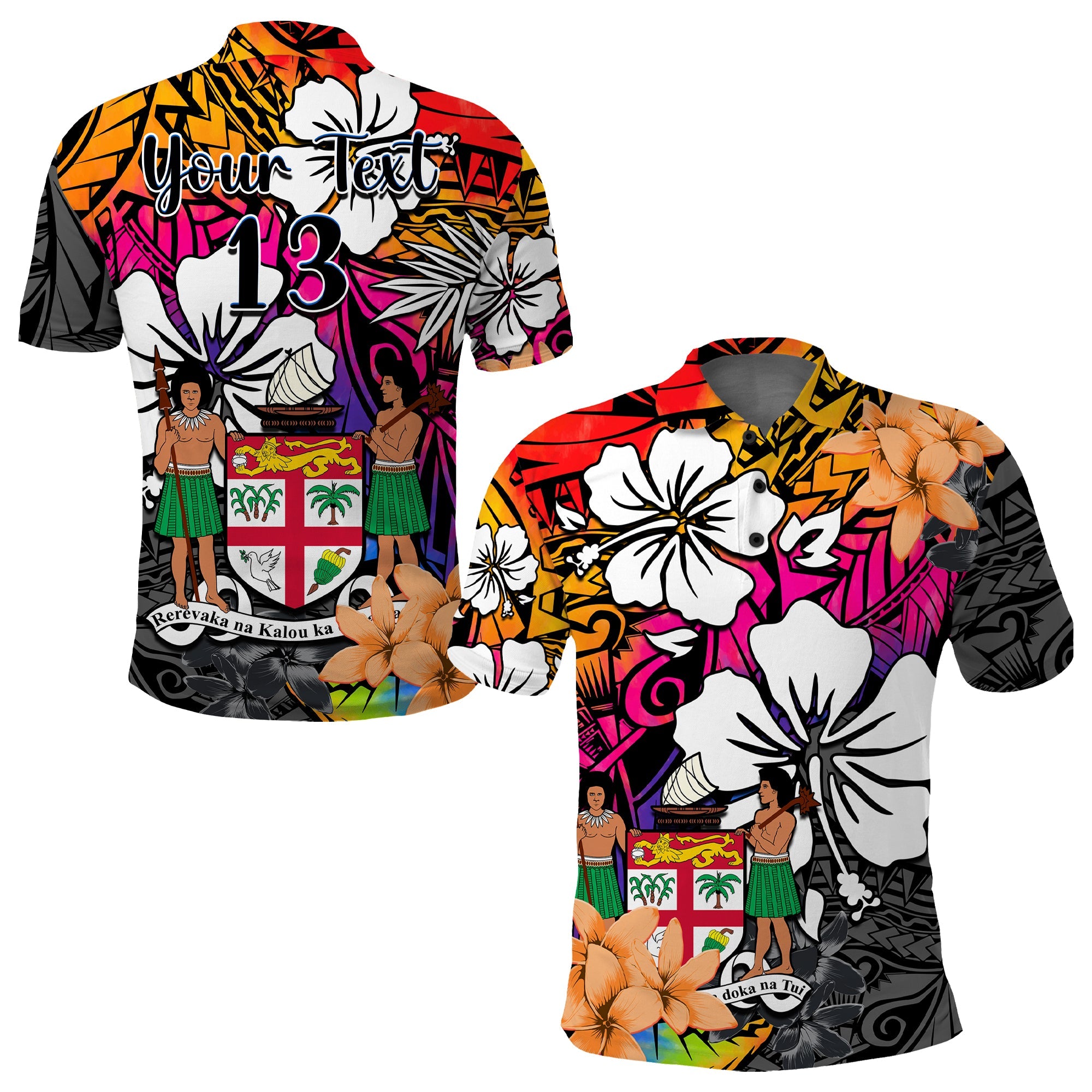 (Custom Text and Number) Fiji Tie Dye Polo Shirt Polynesian Tribal Creative Tropical Flowers LT13 Red - Polynesian Pride