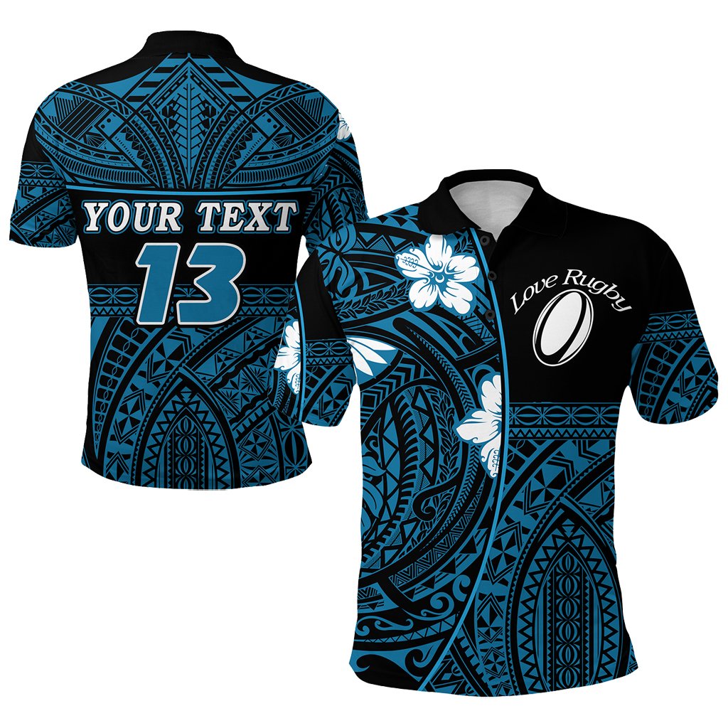 Custom Polynesian Rugby Polo Shirt Love Blue Custom Text and Number Unisex Blue - Polynesian Pride