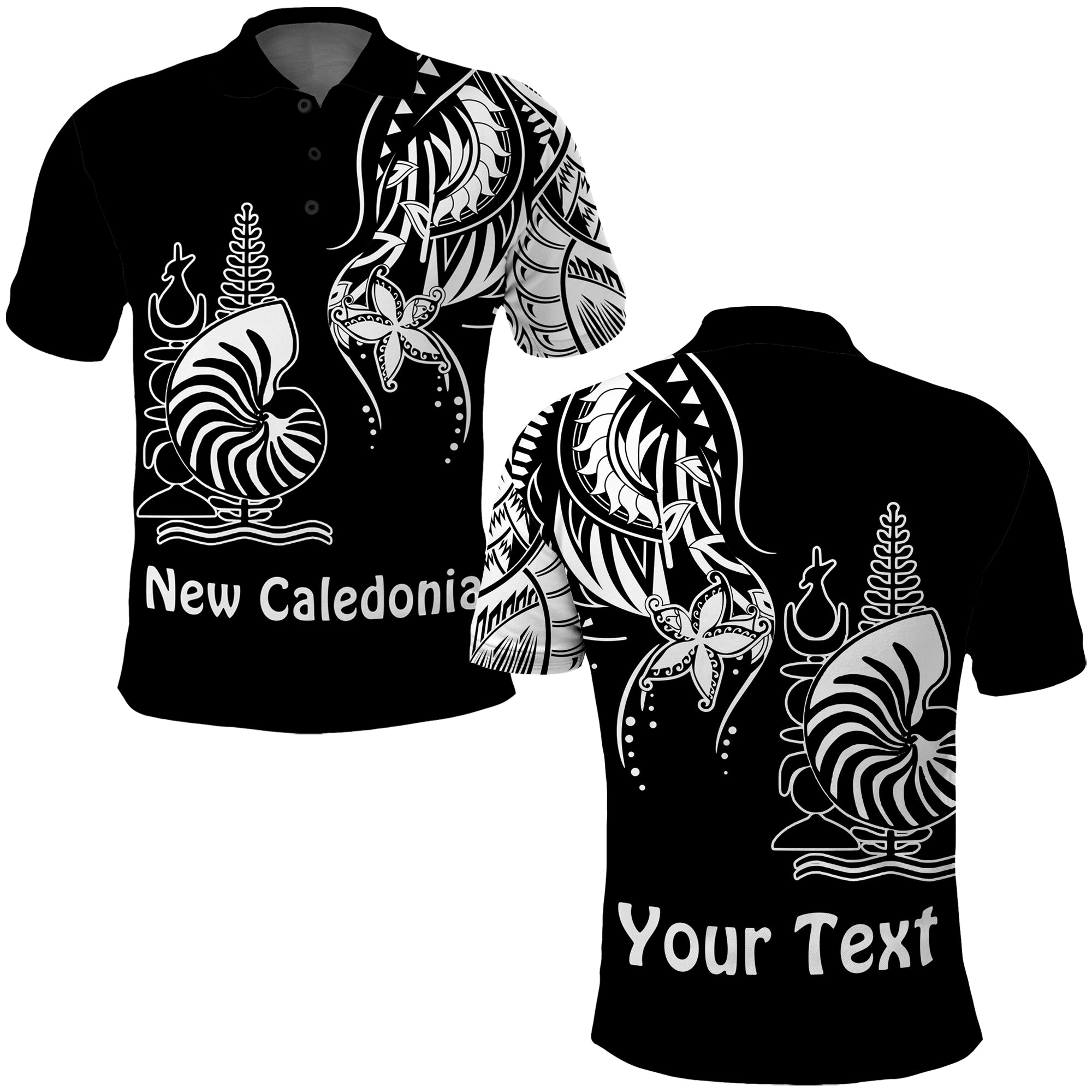 Custom New Caledonia Polo Shirt Emblem Nautilus Shell Version Black LT13 Unisex Black - Polynesian Pride