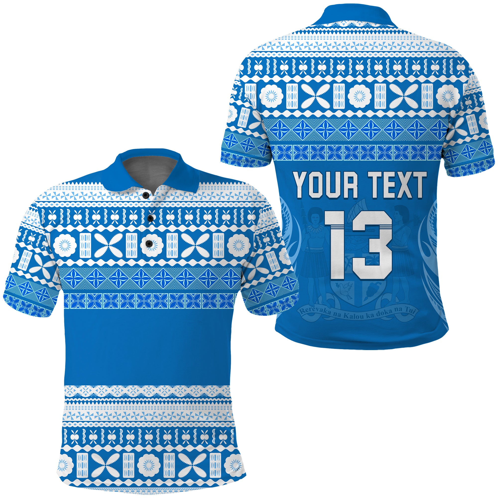 (Custom Text and Number) Bula Fiji Polo Shirt Tapa Pattern LT13 Unisex Blue - Polynesian Pride