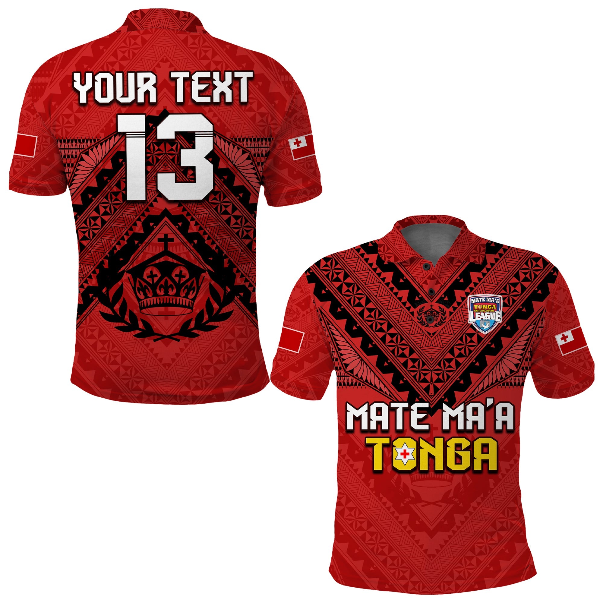 (Custom Text and Number) Tonga Rugby MMT Polo Shirt Ngatu Mate Maa Tonga Simple LT13 Red - Polynesian Pride