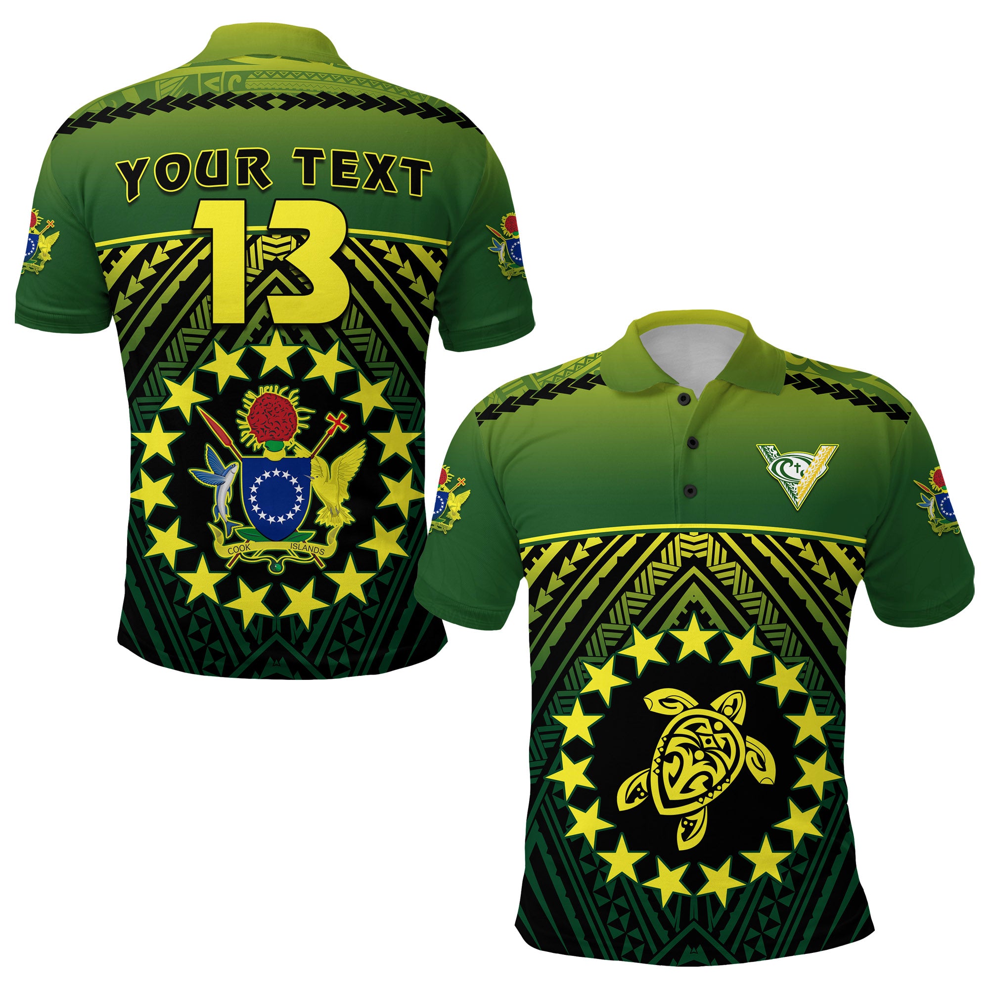 Custom The Kukis Polo Shirt Cook Islands Rugby Custom Text and Number LT13 Unisex Green - Polynesian Pride