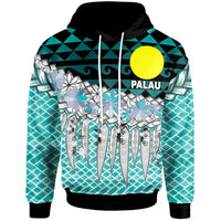 Palau Hoodie Coconut Leaves Weave Pattern Blue Unisex Blue - Polynesian Pride