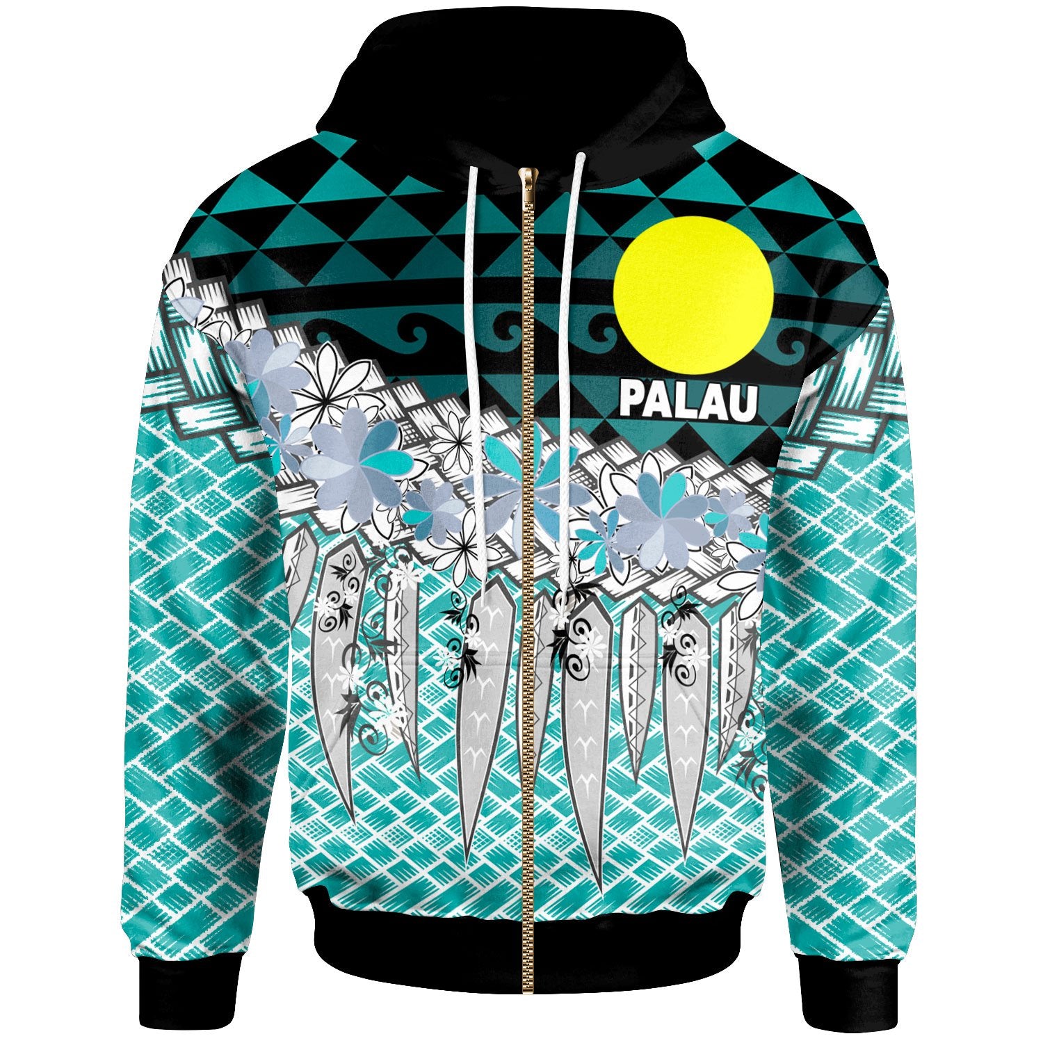 Palau Zip Hoodie Coconut Leaves Weave Pattern Blue Unisex Blue - Polynesian Pride