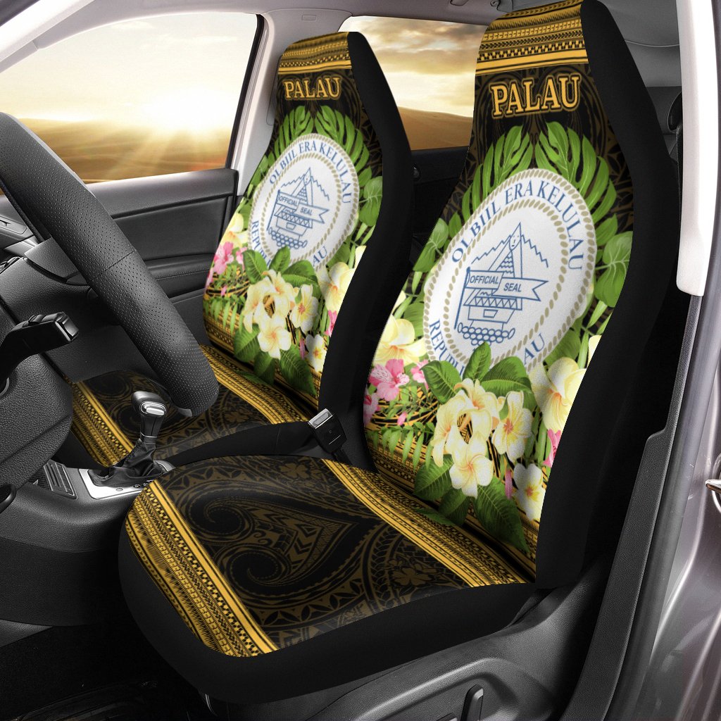 Palau Car Seat Cover - Polynesian Gold Patterns Collection Universal Fit Black - Polynesian Pride