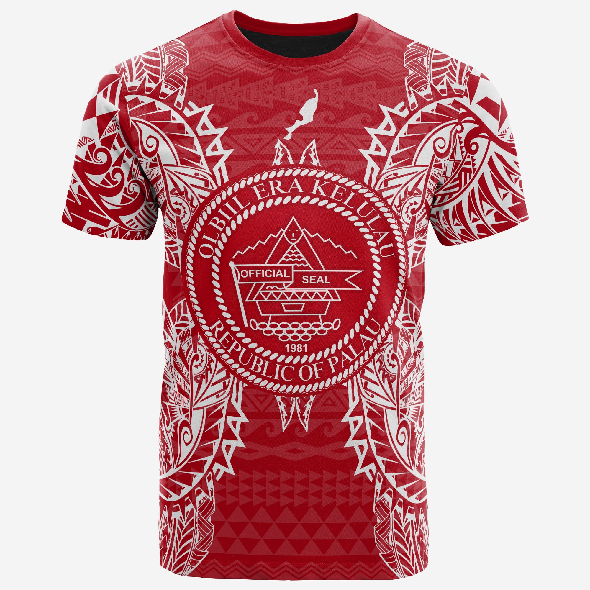 Palau All T Shirt Palau Seal Map Polynesian Tattoo Red White Unisex Red - Polynesian Pride