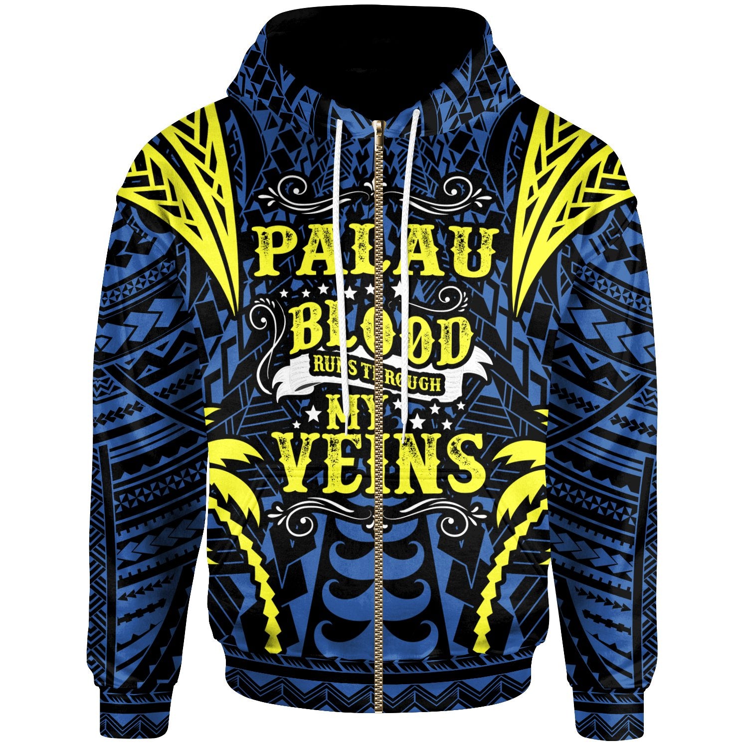 Palau Zip up Hoodie Blood Runs Through My Veins Style Flag Unisex Blue - Polynesian Pride