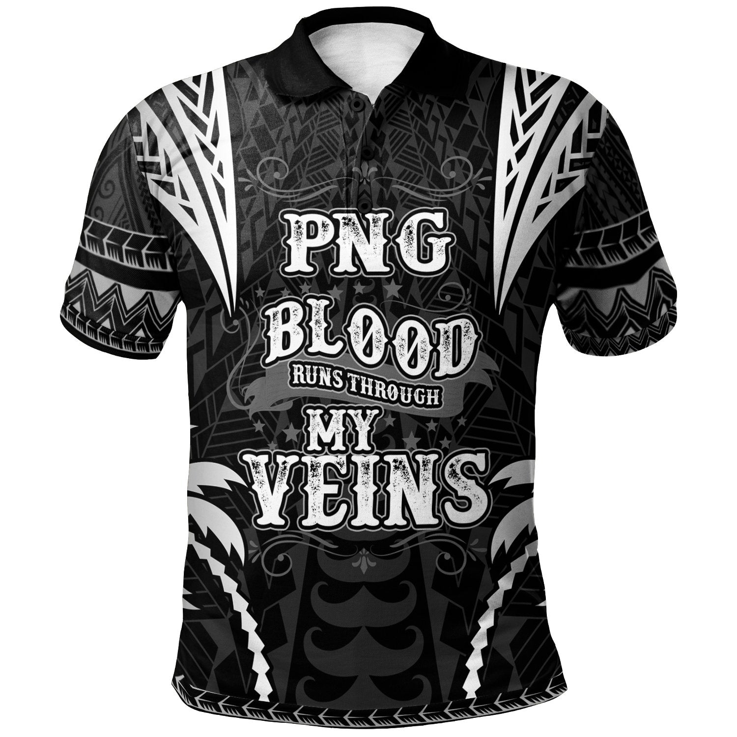 Papua New Guinea Polo Shirt Blood Runs Through My Veins Style Black Unisex Black - Polynesian Pride