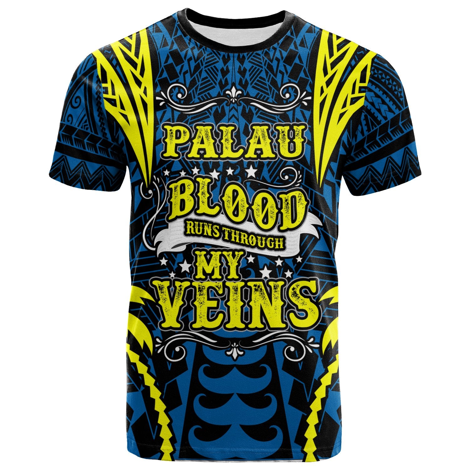 Palau T Shirt Blood Runs Through My Veins Style Flag Unisex Blue - Polynesian Pride