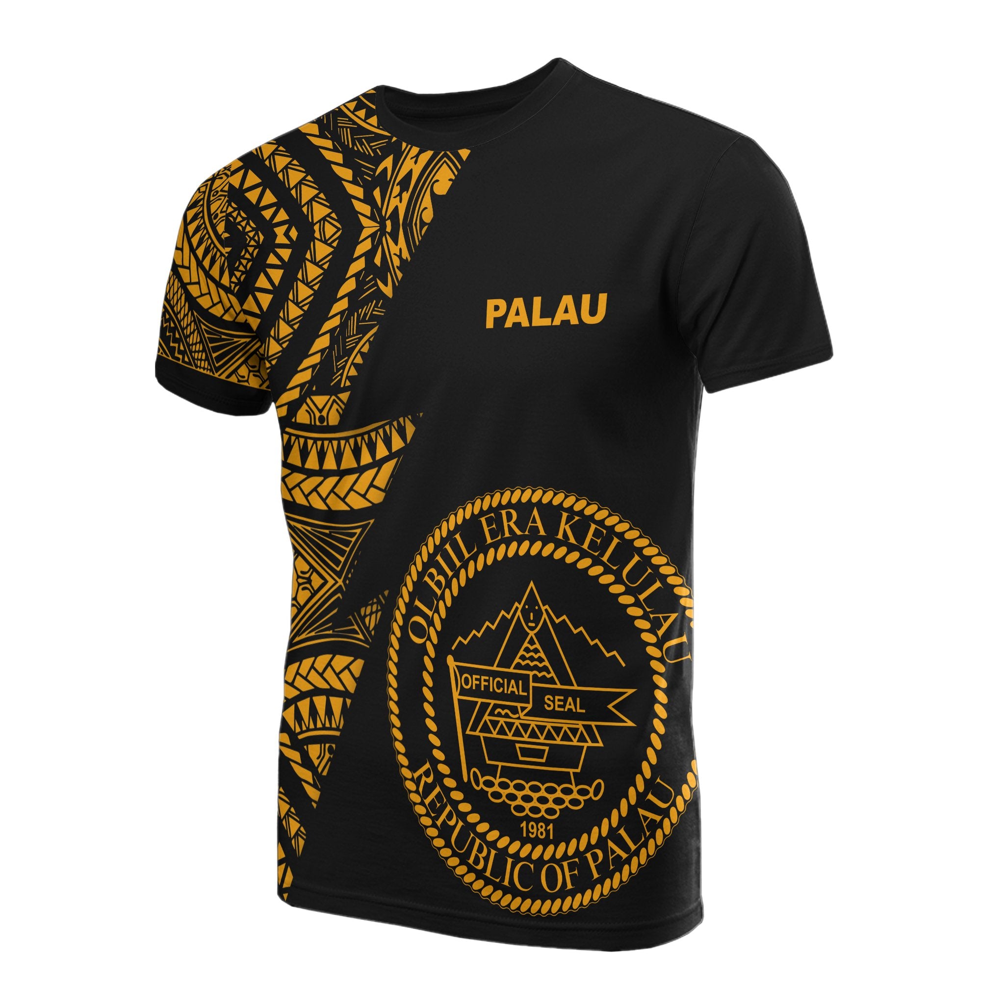 Palau T Shirt Micronesian Pattern Gold Flash Style Unisex Gold - Polynesian Pride