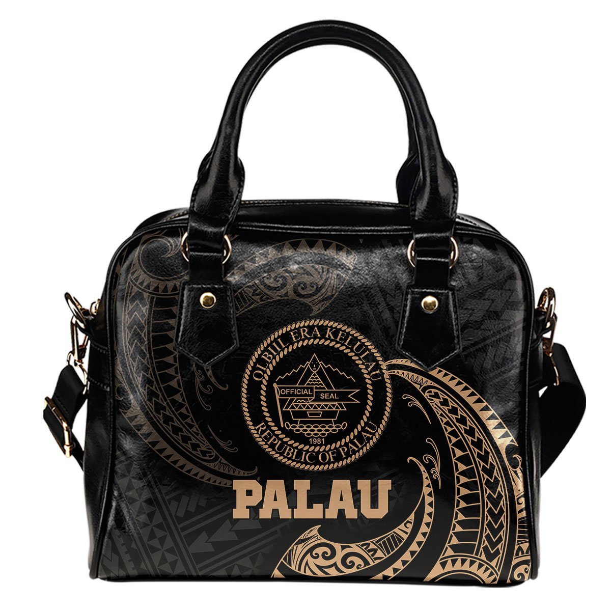 Palau Polynesian Shoulder Handbag - Gold Tribal Wave One Size Gold - Polynesian Pride