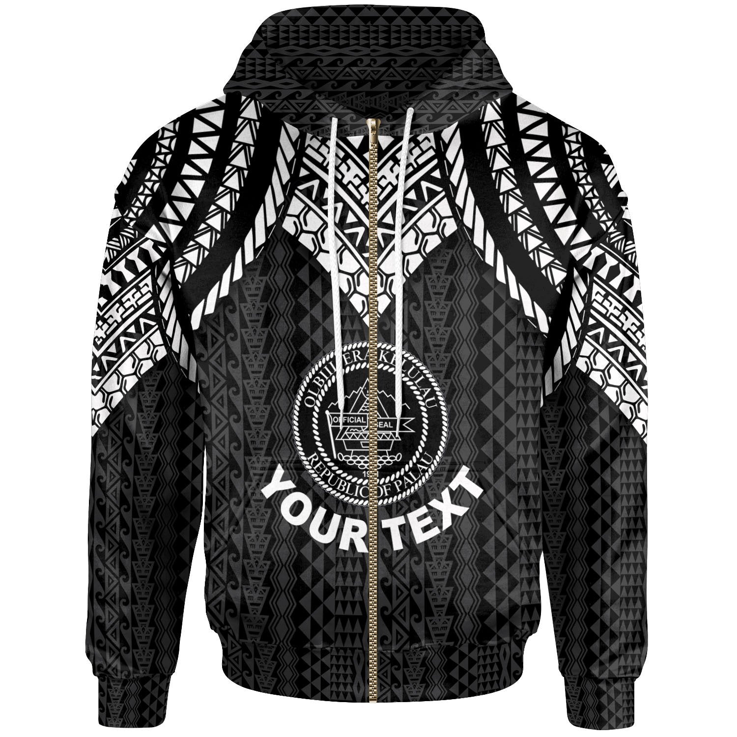 Palau Custom Zip up Hoodie Polynesian Armor Style Black Unisex Black - Polynesian Pride