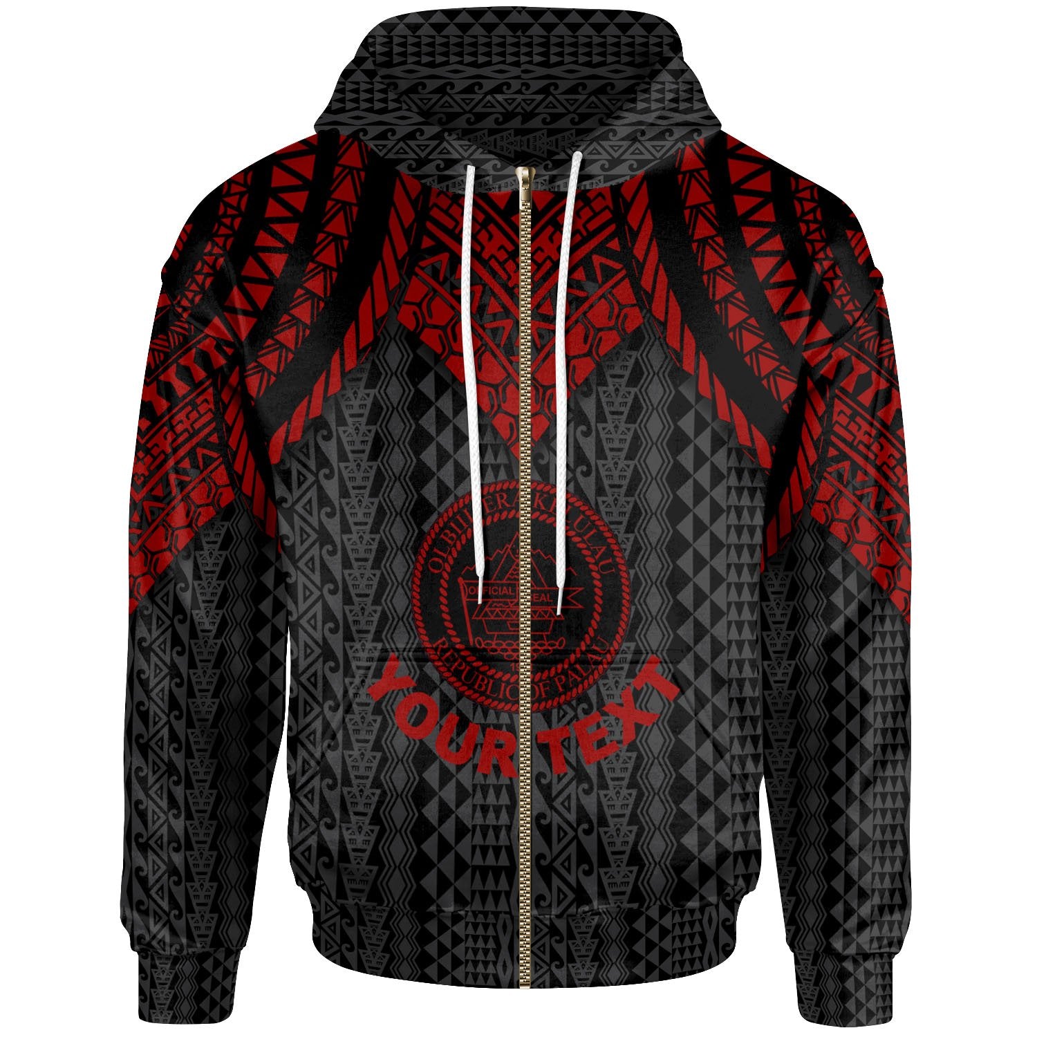 Palau Custom Zip up Hoodie Polynesian Armor Style Red Unisex Red - Polynesian Pride