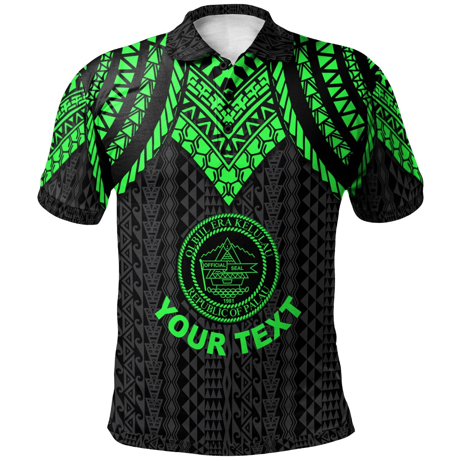 Palau Custom Polo Shirt Polynesian Armor Style Green Unisex Green - Polynesian Pride