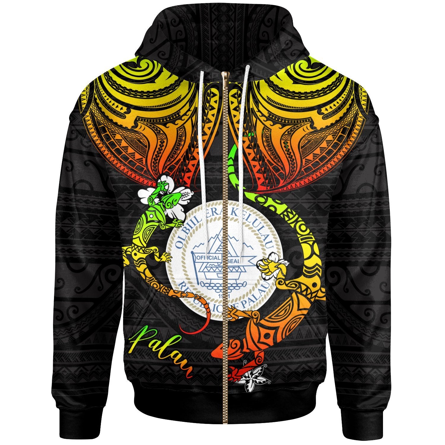 Palau Zip up Hoodie Lizard Good Chest Unisex Reggae - Polynesian Pride