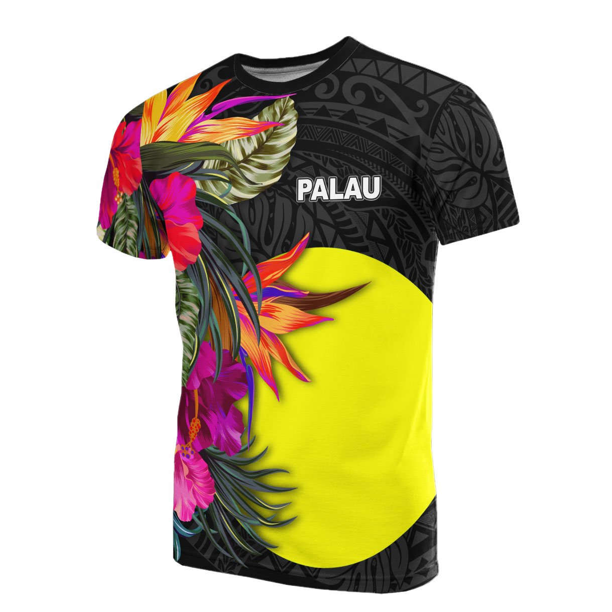 Palau T Shirt Hibiscus Polynesian Pattern Unisex Black - Polynesian Pride