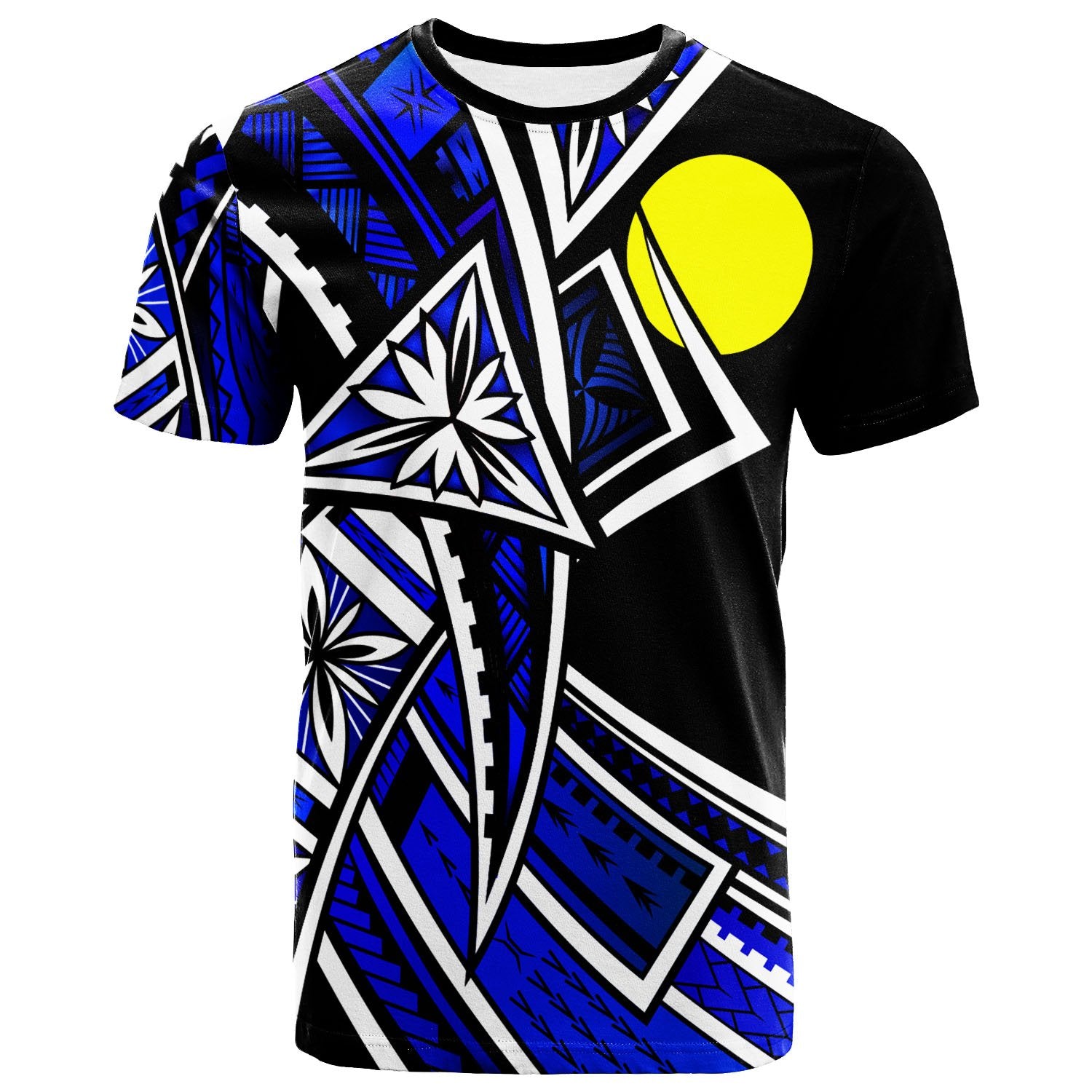 Palau T Shirt Tribal Flower Special Pattern Blue Color Unisex Blue - Polynesian Pride