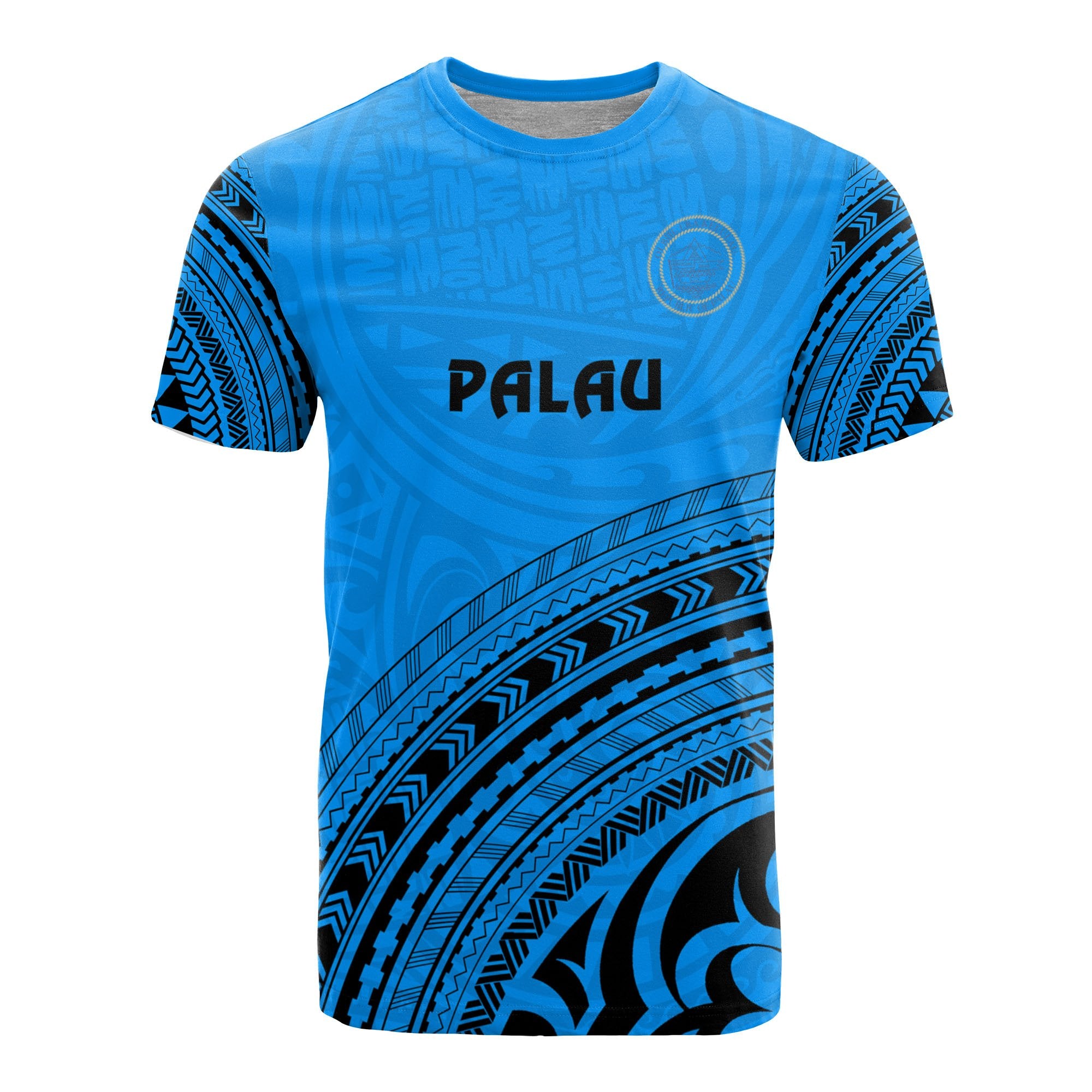 Palau All Over T Shirt Palau Seal Polynesian Tribal Blue Version Unisex Blue - Polynesian Pride