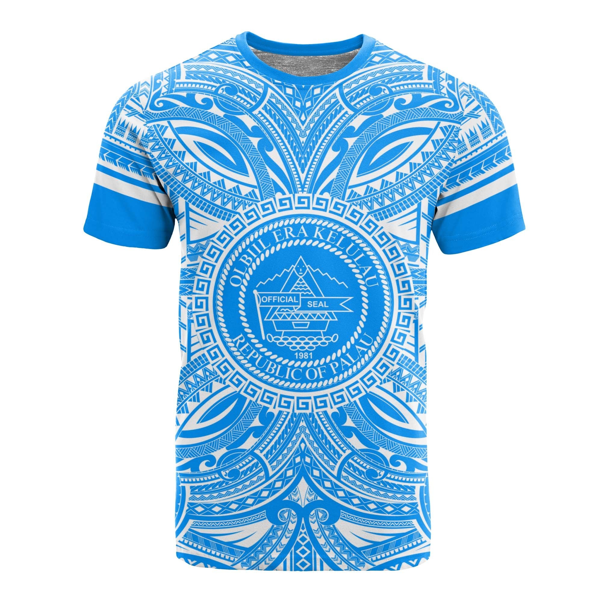 Palau All T Shirt Palau Coat Of Arms Polynesian Flag Color Unisex Blue - Polynesian Pride