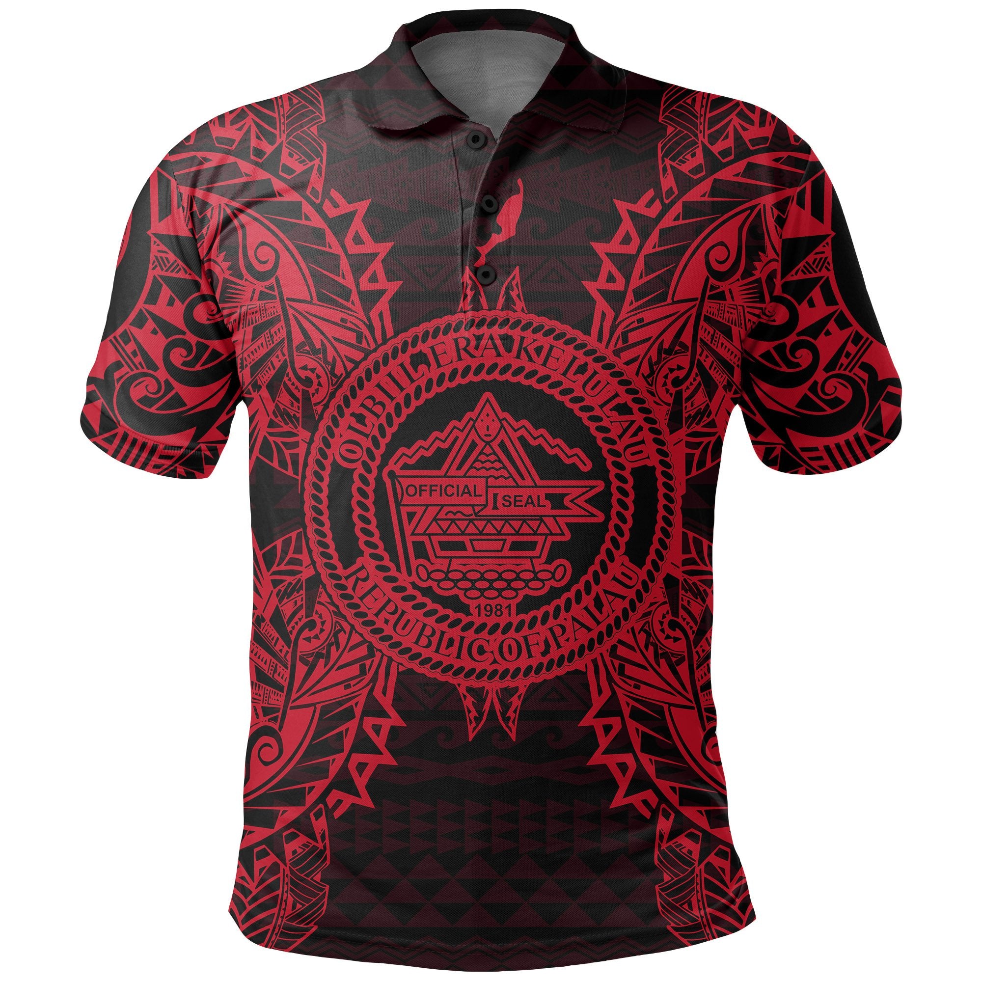 Palau Polo Shirt Palau Seal Map Polynesian Tattoo Red Unisex Red - Polynesian Pride