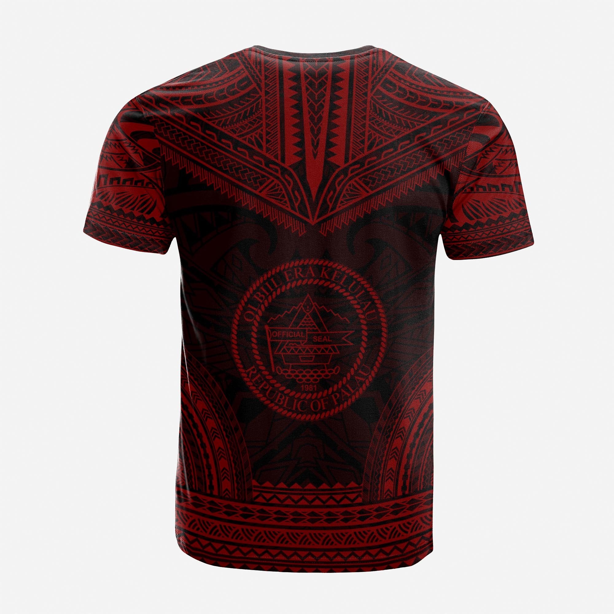 Palau Custom T Shirt Palau Seal Polynesian Chief Tattoo Red Version Unisex Red - Polynesian Pride